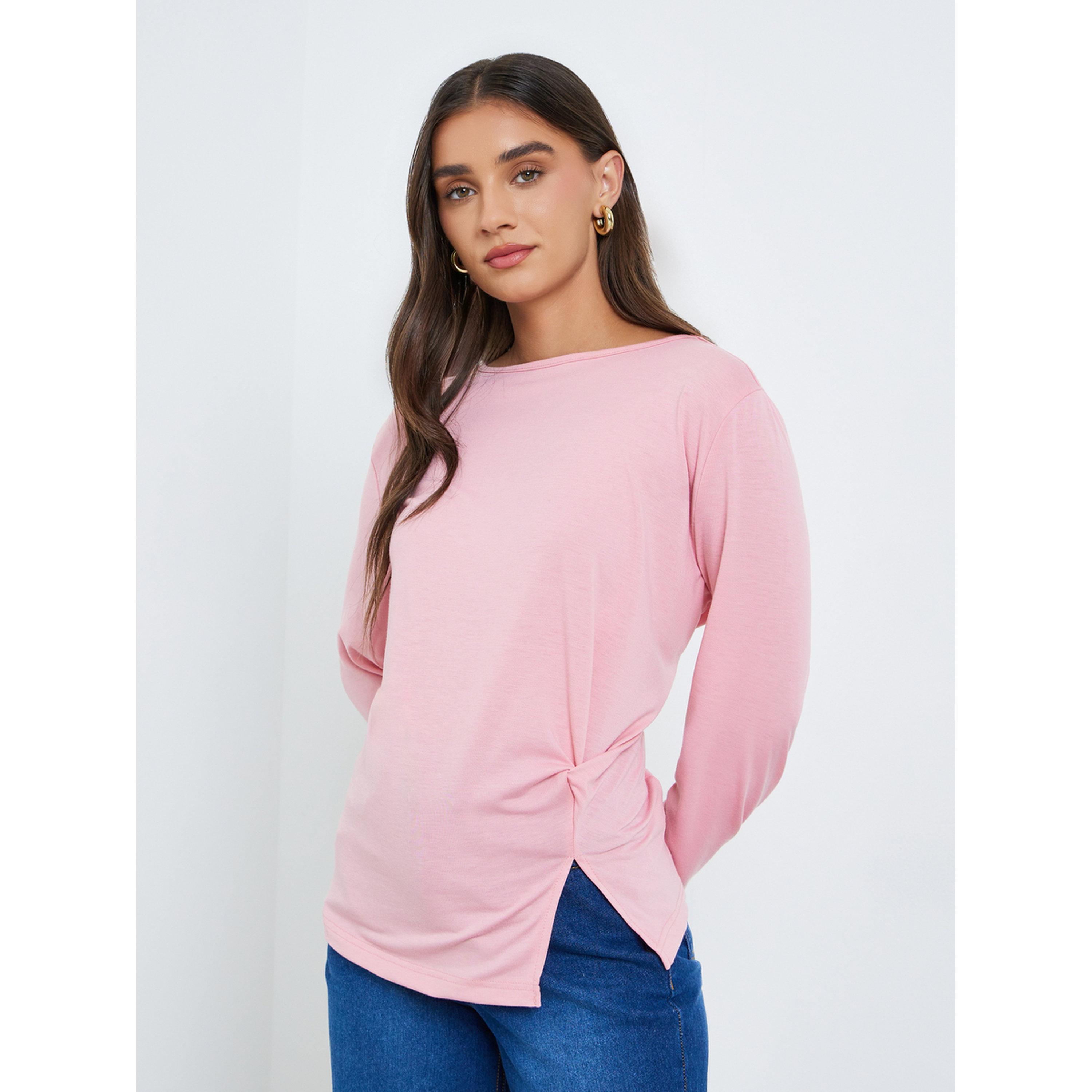 بلوزة محبوكة بتفاصيل عقدة-women-clothing-tshirts-image-1