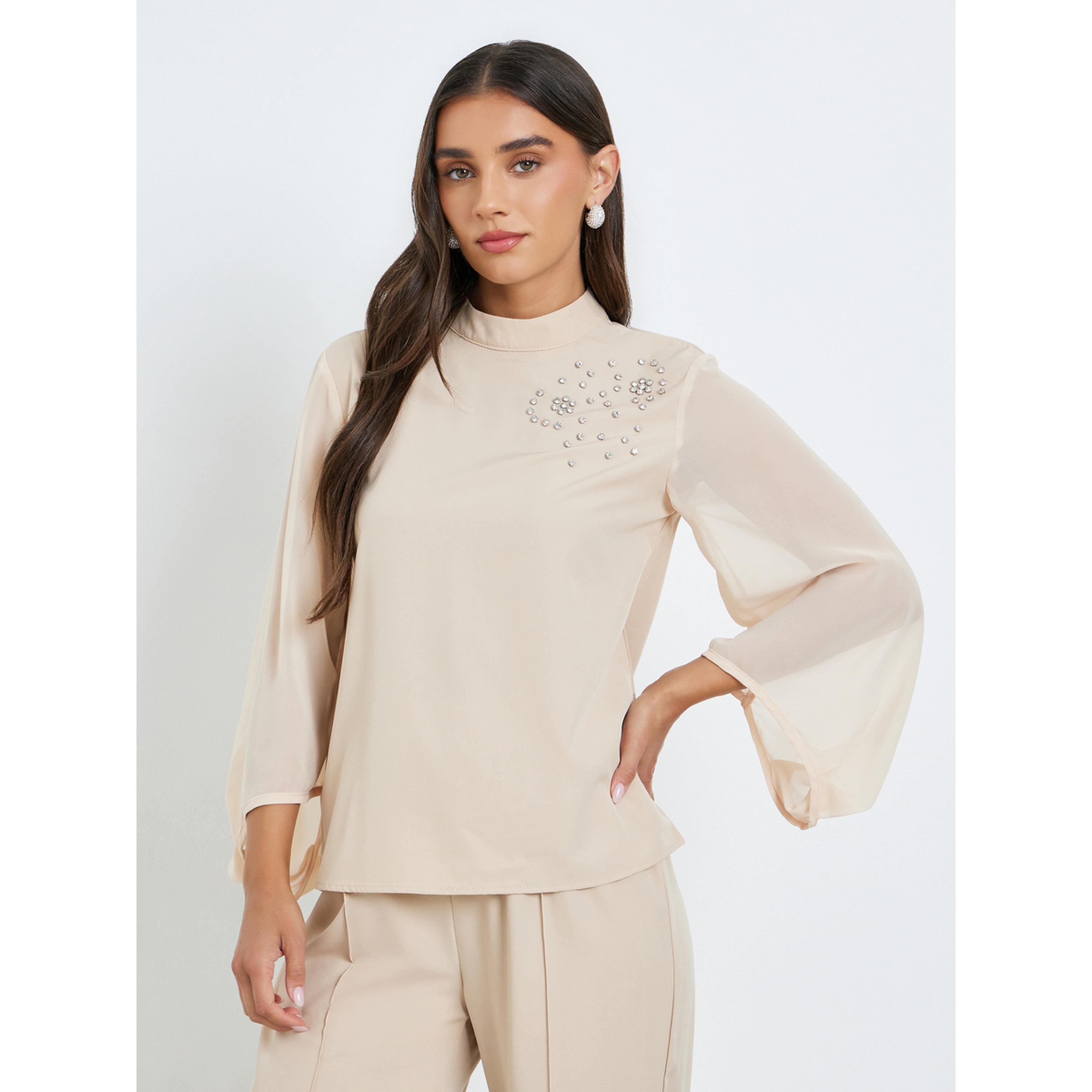 طقم منسق من بنطال وبلوزة منمقة بحجر الراين-women-clothing-coordsets-image-2