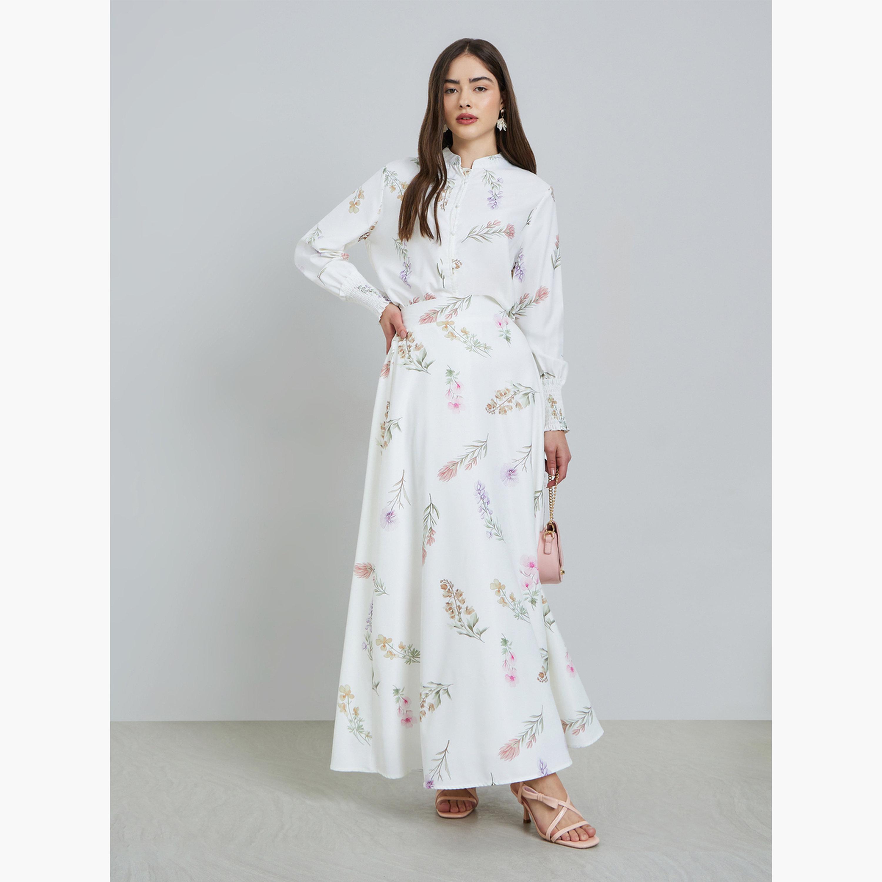 Styli White Floral Print Top and Maxi Skirt Co-ords-women-clothing-coordsets-image-1