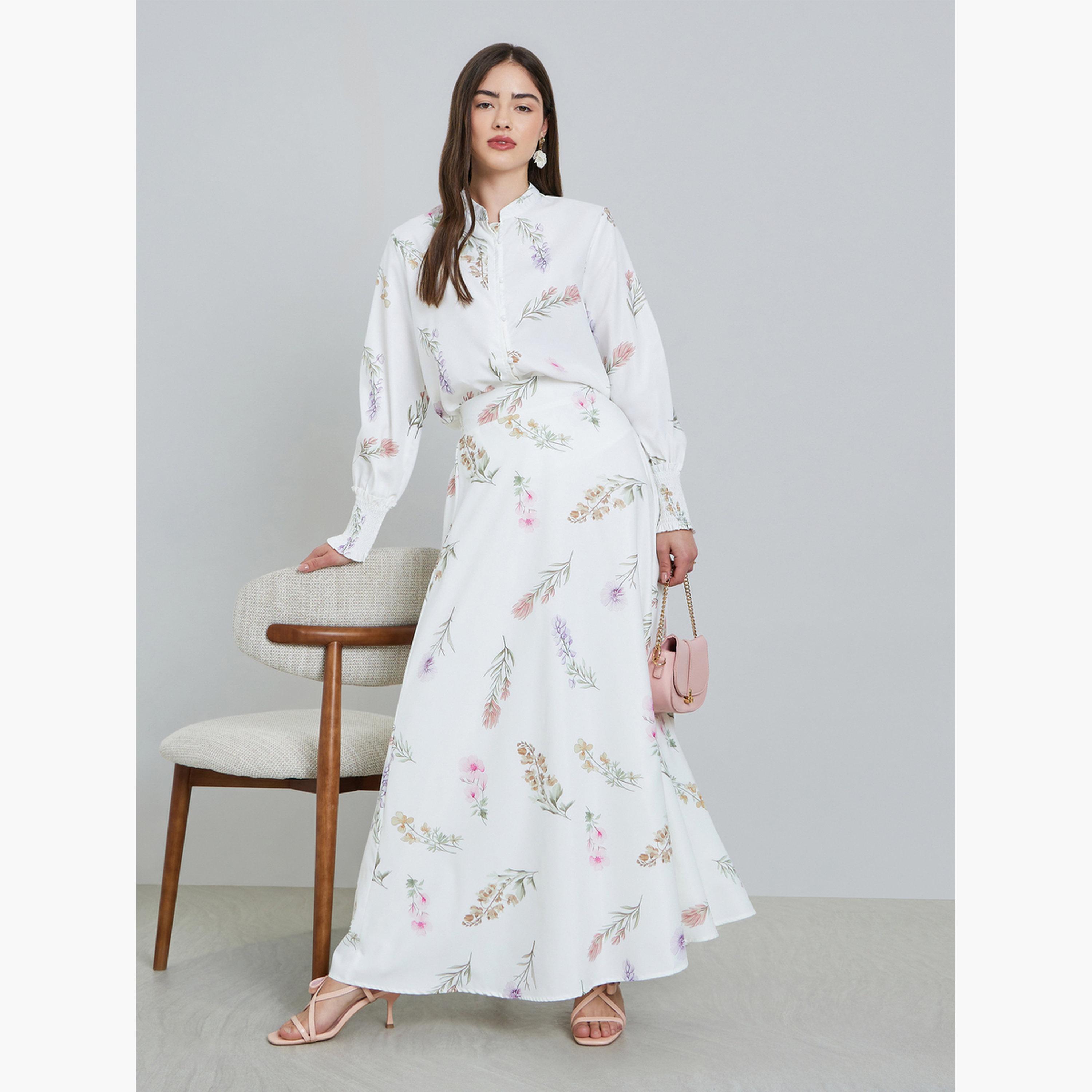 Styli White Floral Print Top and Maxi Skirt Co-ords-women-clothing-coordsets-image-2