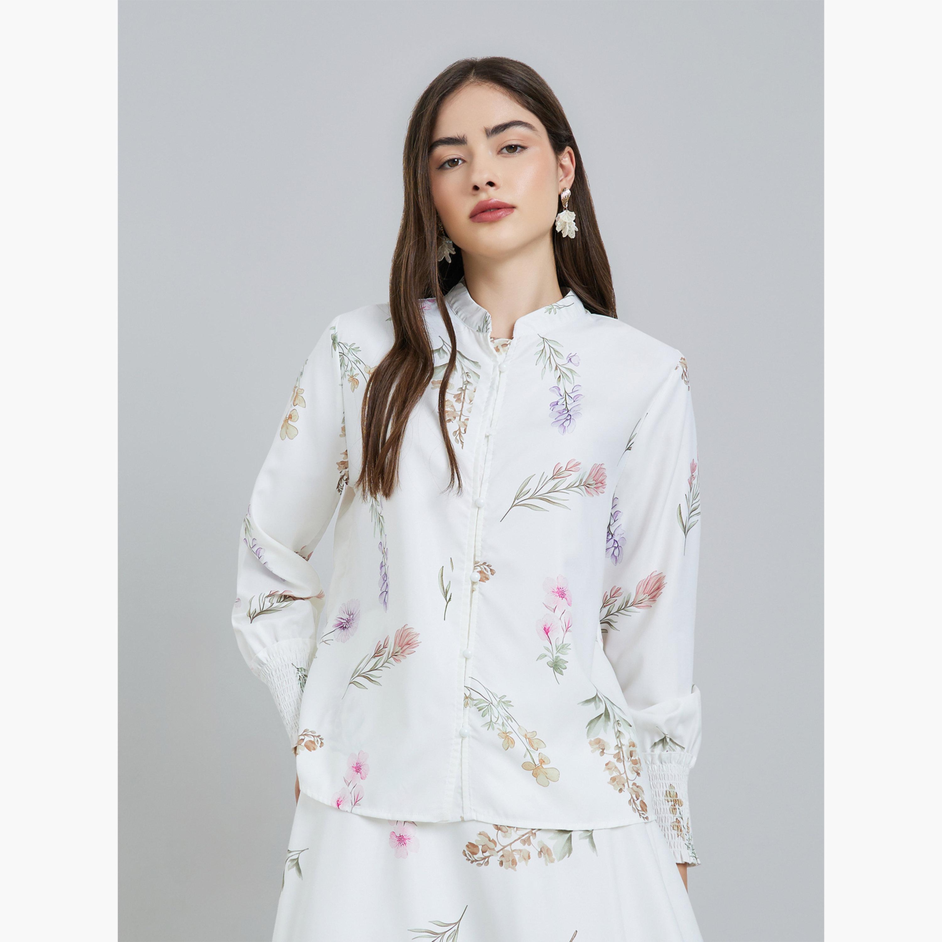 طقم منسق من بلوزة وتنورة طويلة بطبعة زهور-women-clothing-coordsets-image-3