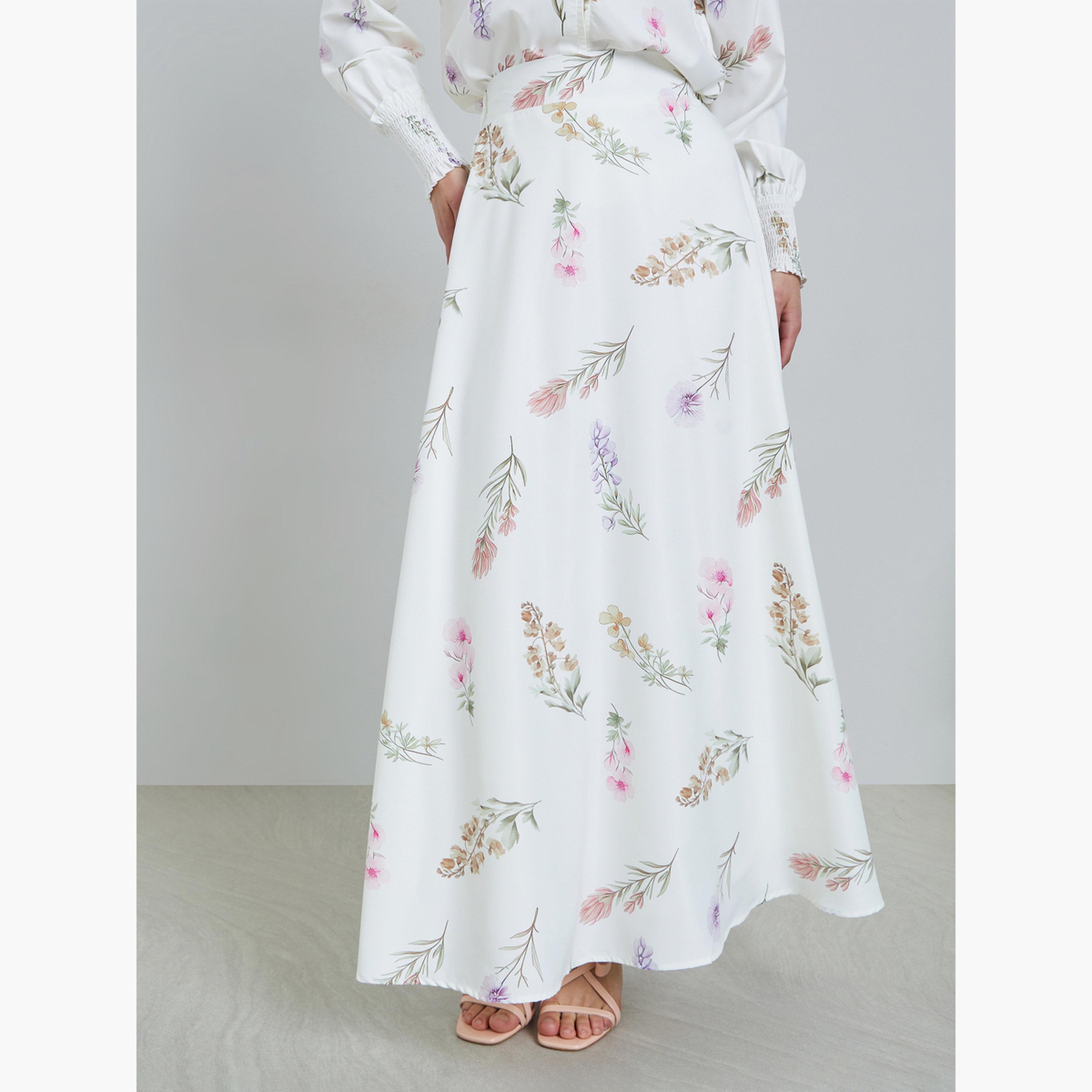 Styli White Floral Print Top and Maxi Skirt Co-ords-women-clothing-coordsets-image-5