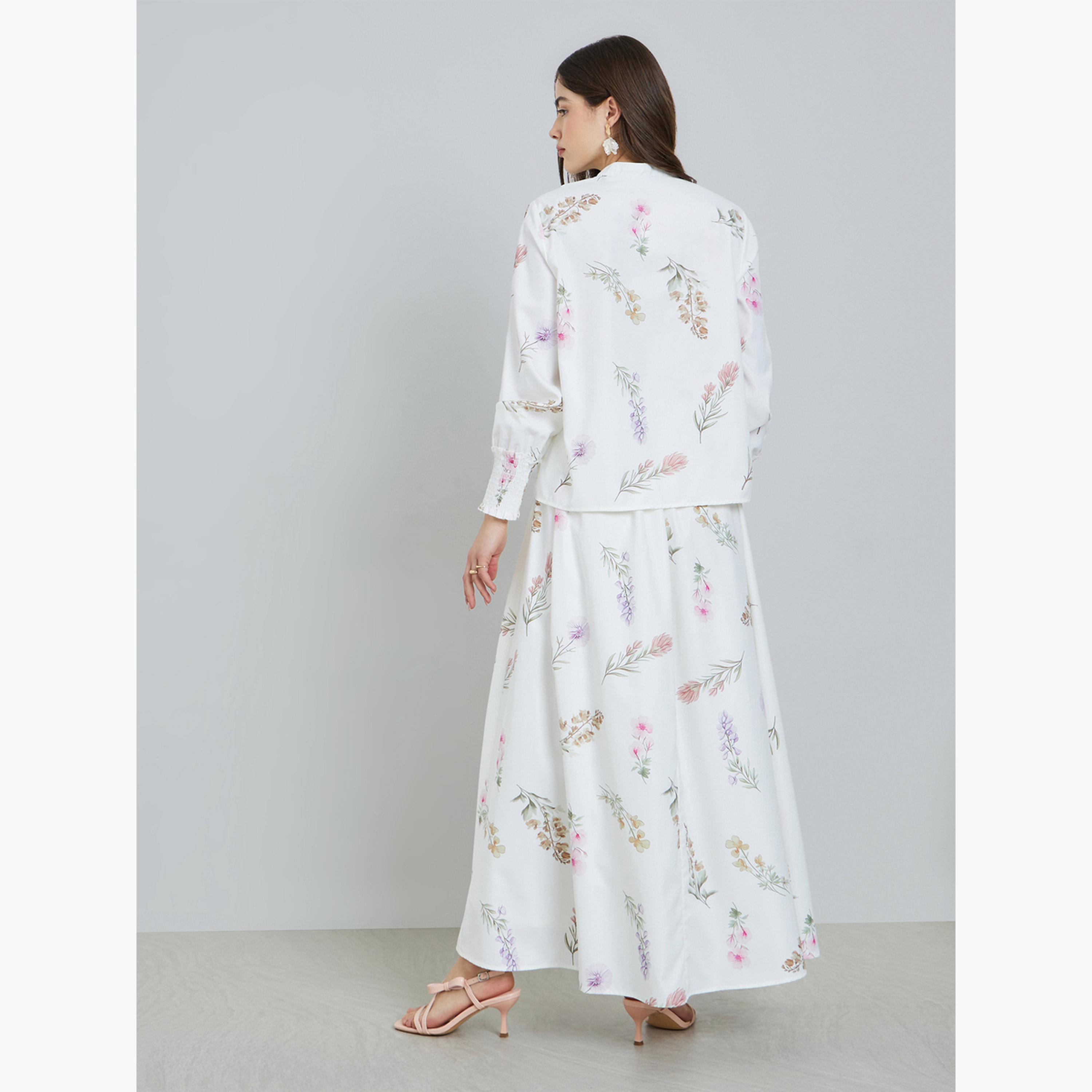 Styli White Floral Print Top and Maxi Skirt Co-ords-women-clothing-coordsets-image-6