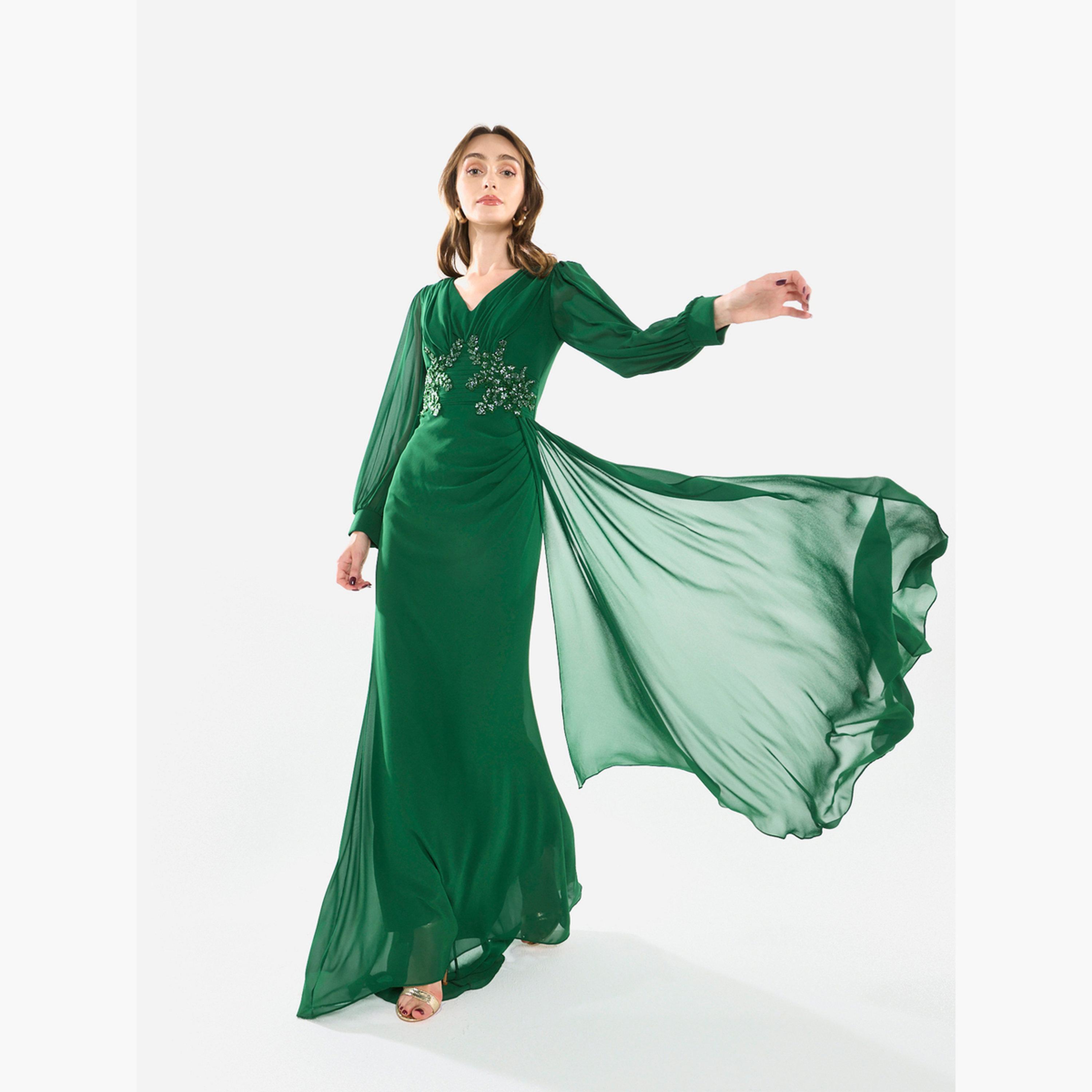 House of Moda Women Flowing Cape Embellished Maxi Dress-women-clothing-dresses-image-1