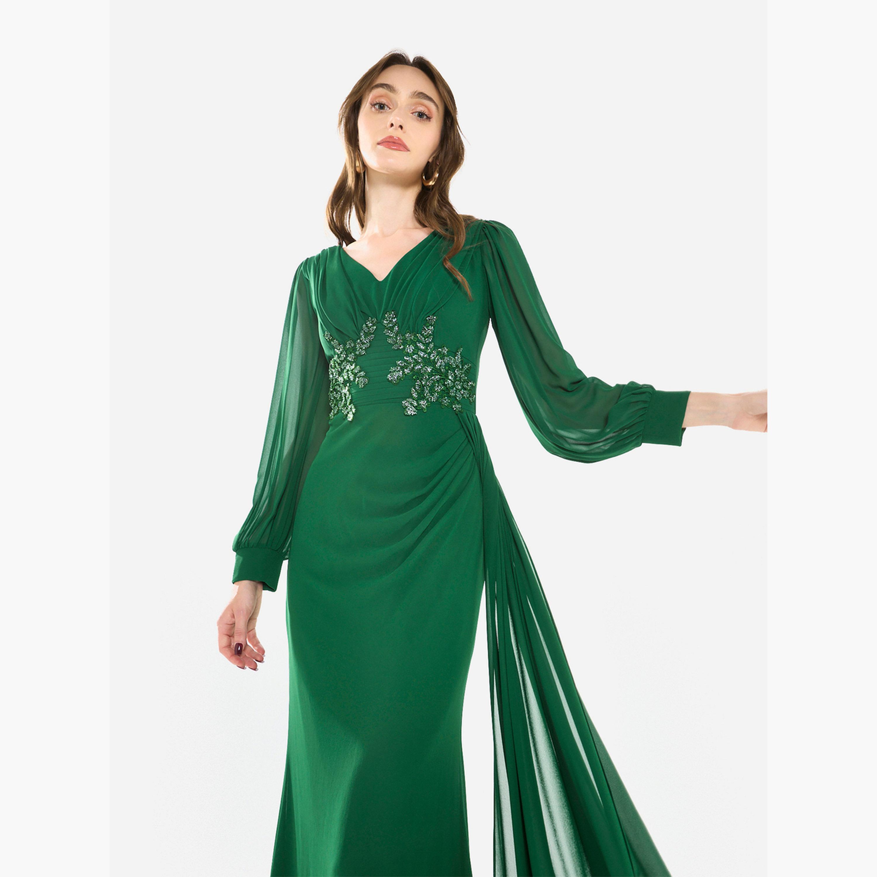 فستان طويل مزين بأكمام كيب منسدلة-women-clothing-dresses-image-2