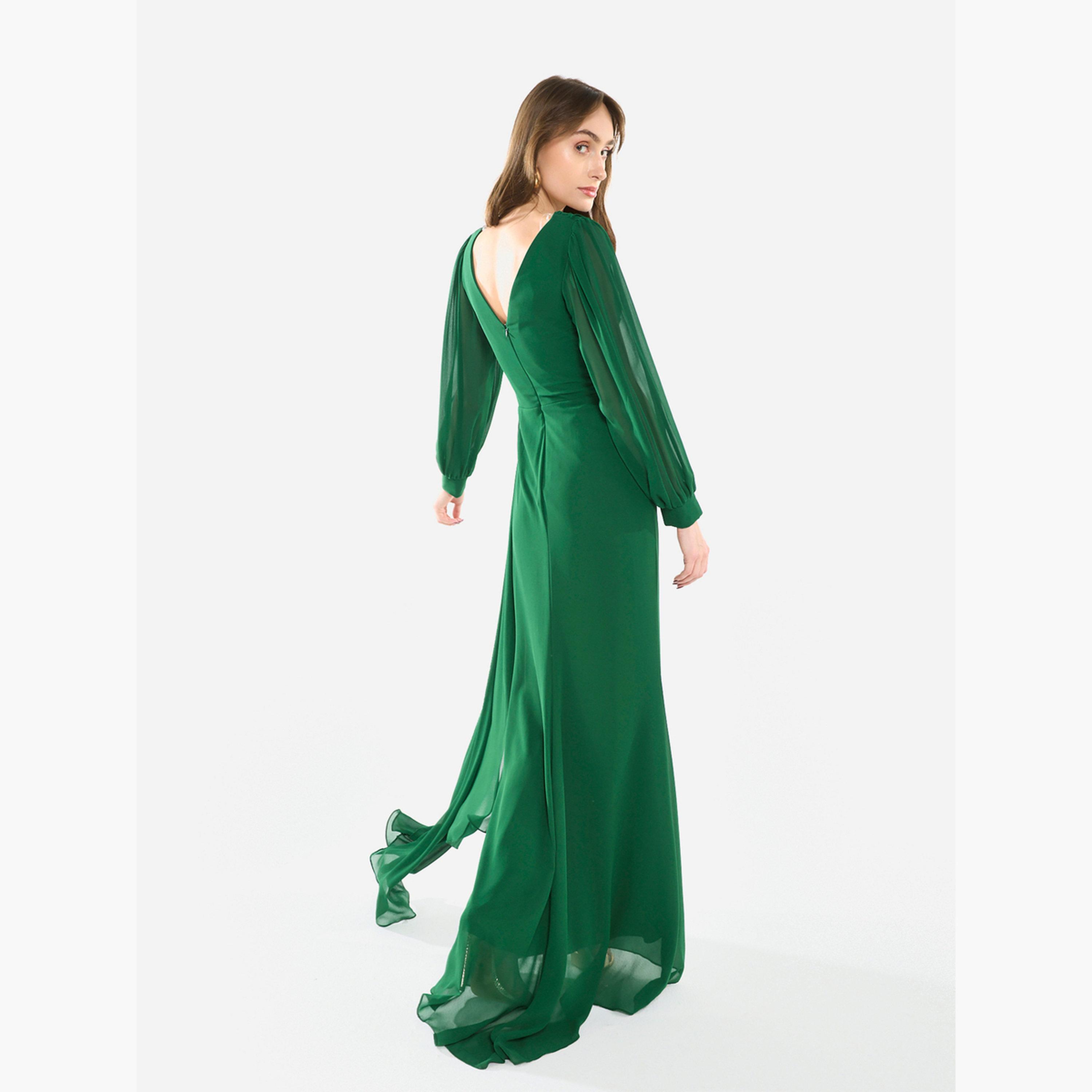 فستان طويل مزين بأكمام كيب منسدلة-women-clothing-dresses-image-4