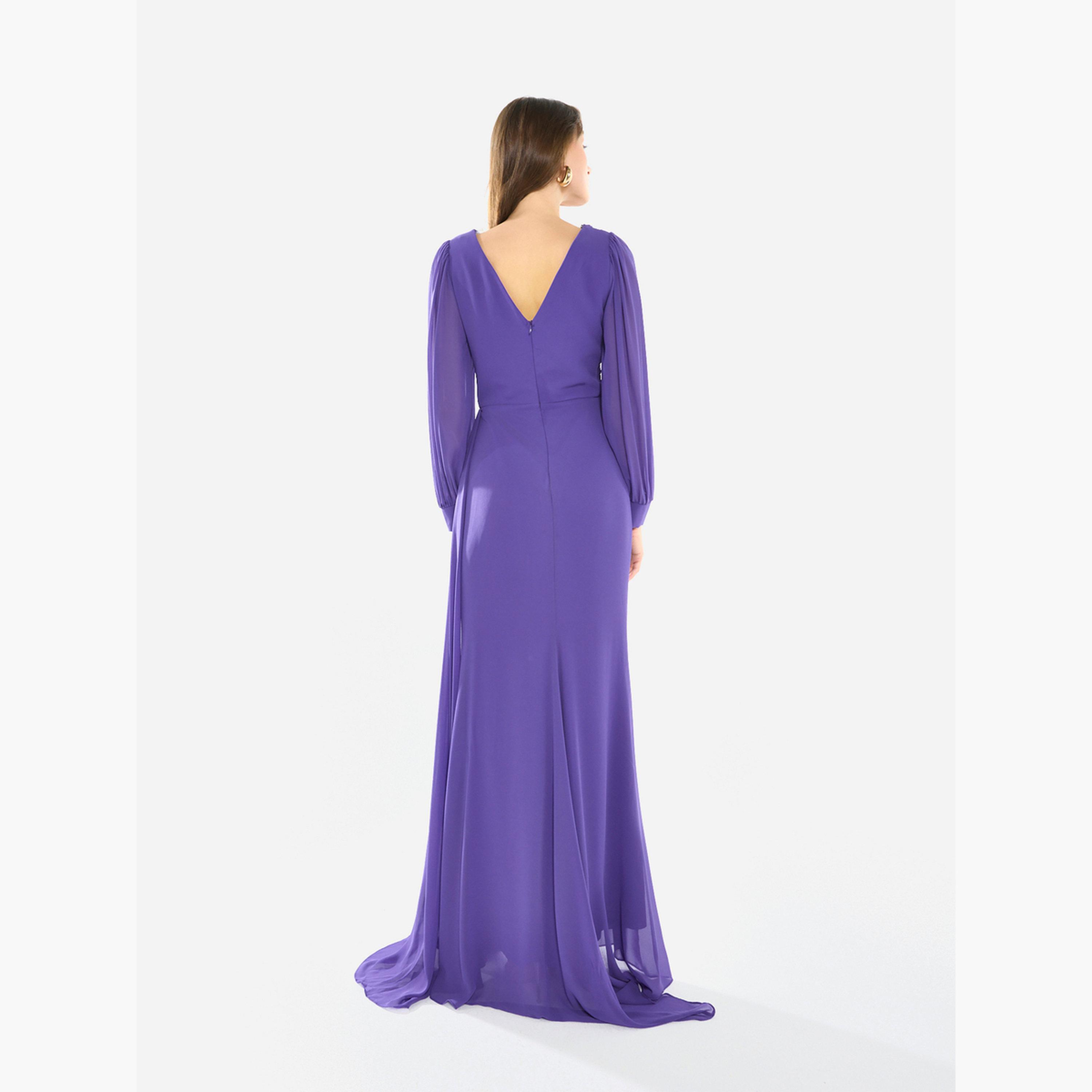 فستان طويل مزين بأكمام كيب منسدلة-women-clothing-dresses-image-5