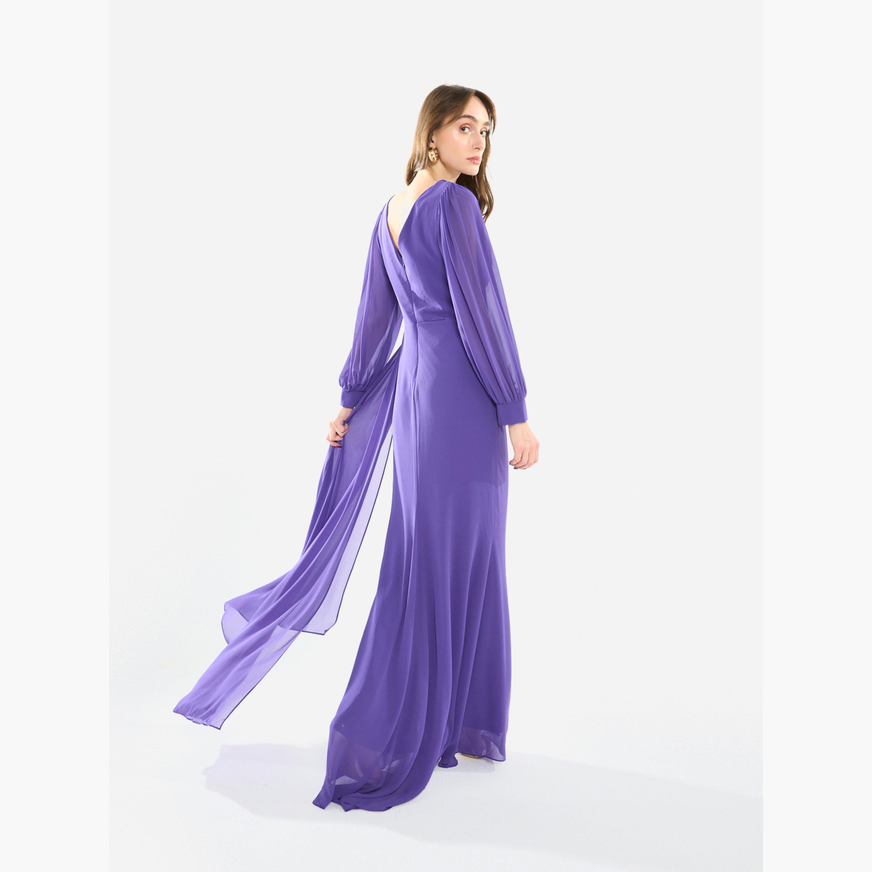 فستان طويل مزين بأكمام كيب منسدلة-women-clothing-dresses-image-6