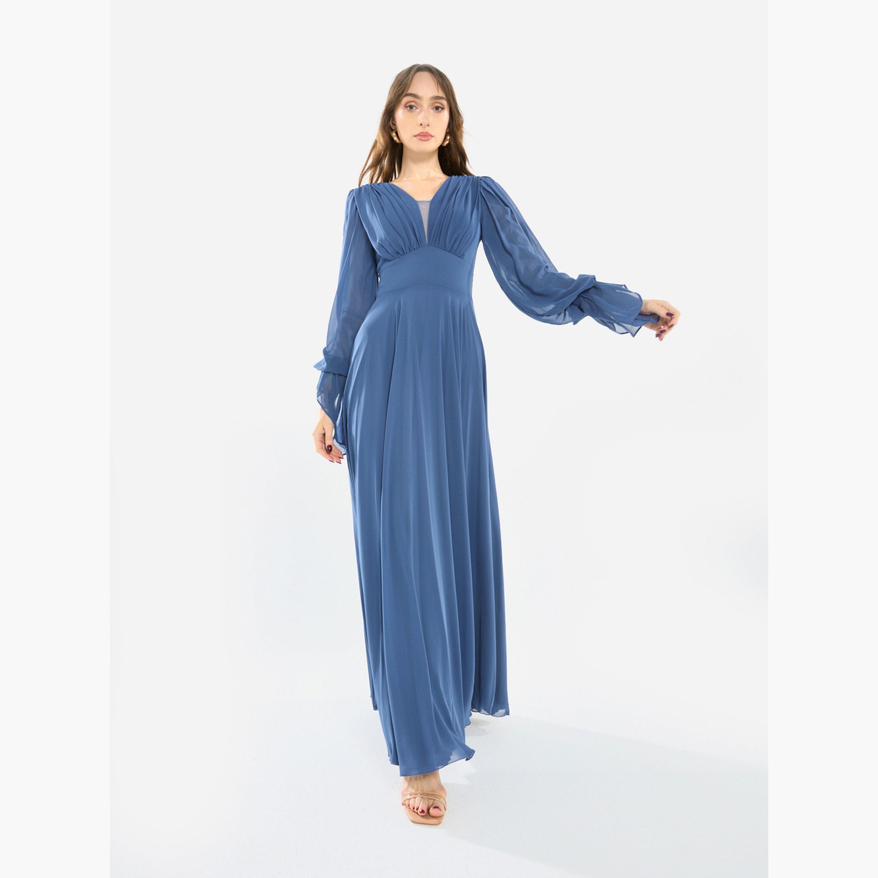 فستان طويل شيفون بليسيه-women-clothing-dresses-image-1