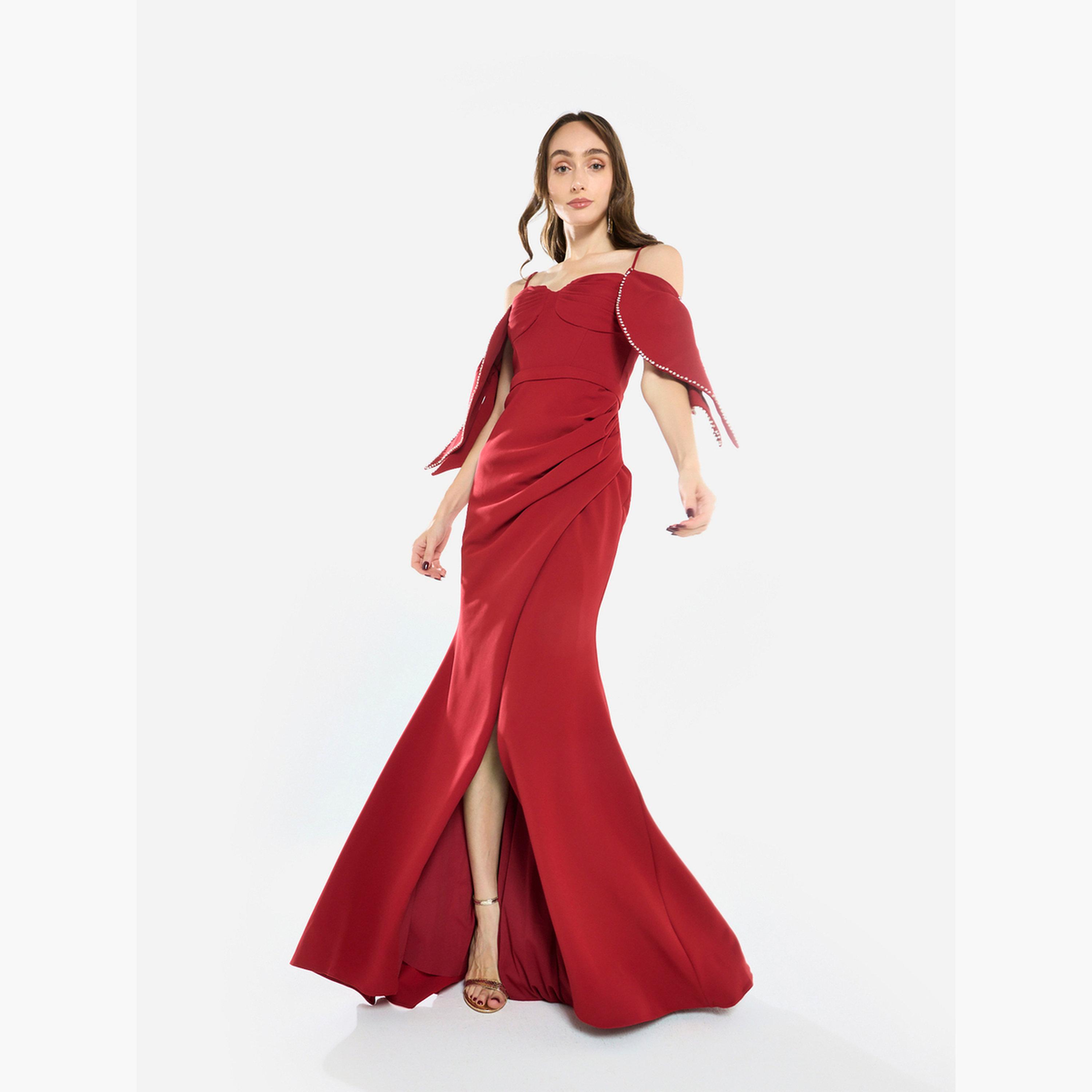 فستان طويل بنمط حورية البحر وتفاصيل لؤلؤ-women-clothing-dresses-image-1