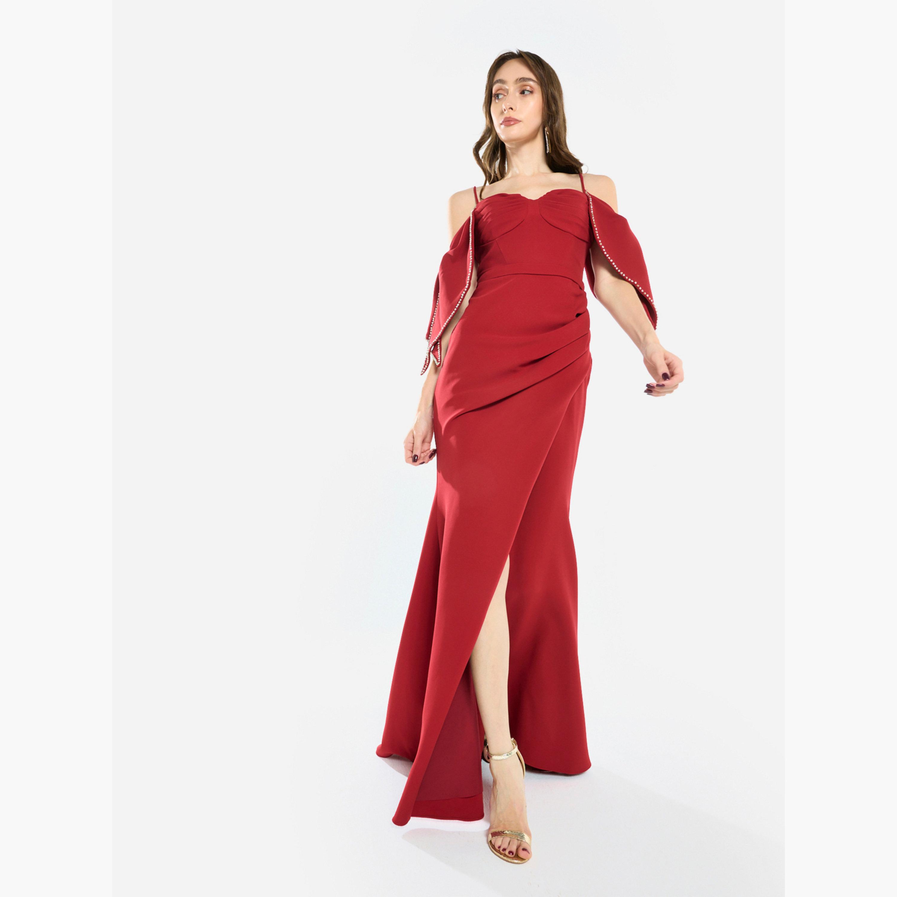 فستان طويل بنمط حورية البحر وتفاصيل لؤلؤ-women-clothing-dresses-image-3