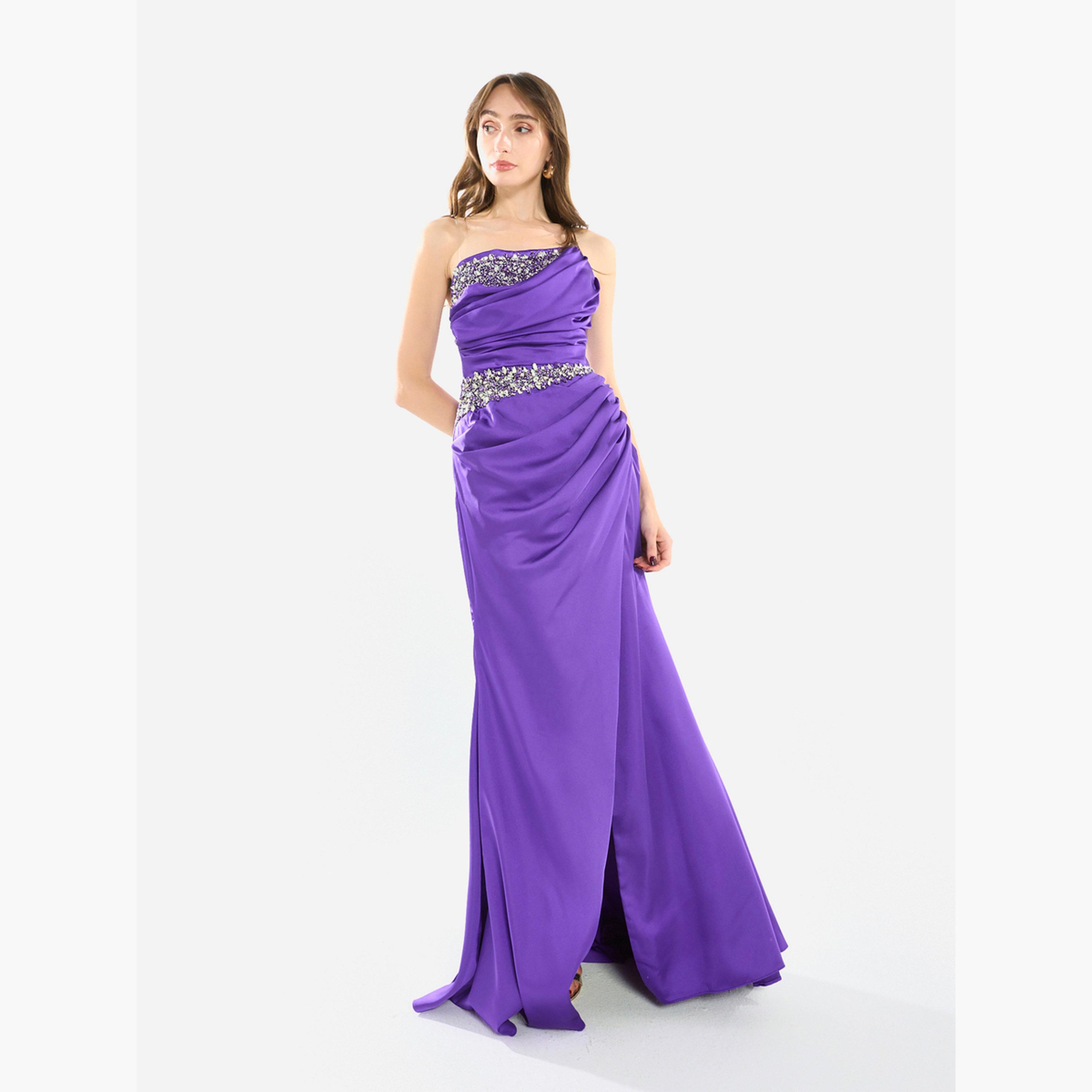 فستان سهرة طويل ساتان درابيه بفتحة ومزين-women-clothing-dresses-image-2