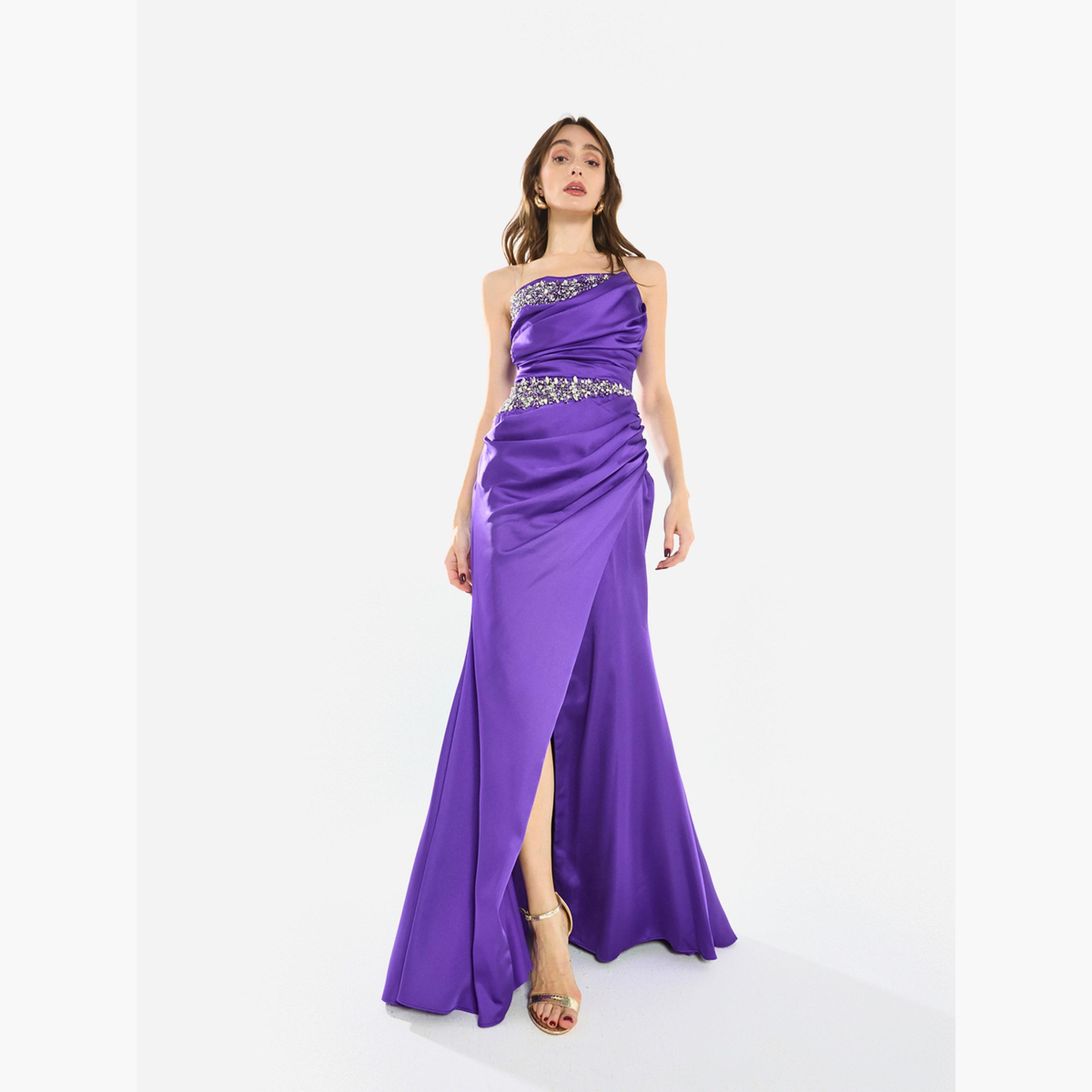 فستان سهرة طويل ساتان درابيه بفتحة ومزين-women-clothing-dresses-image-3