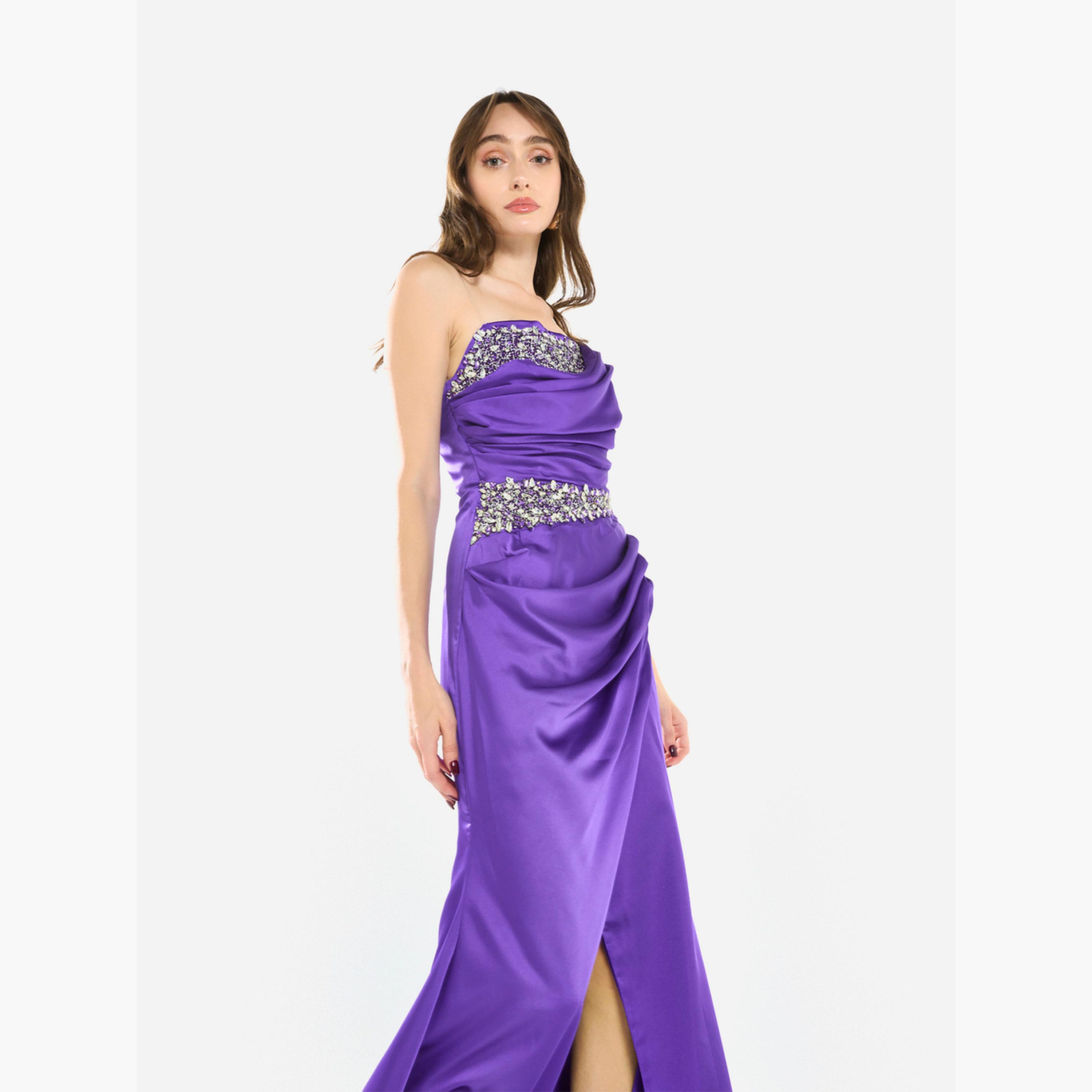 فستان سهرة طويل ساتان درابيه بفتحة ومزين-women-clothing-dresses-image-4