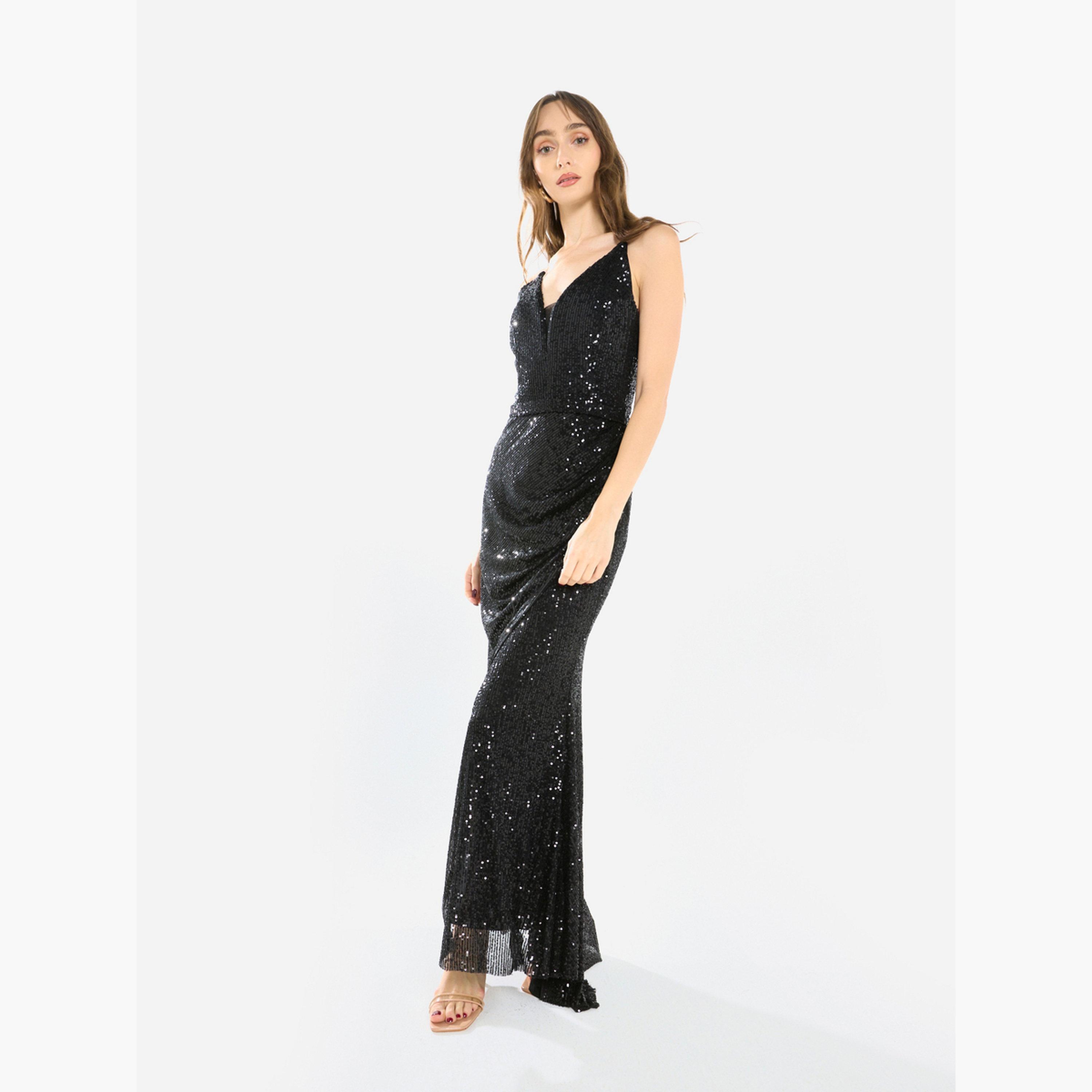 House of Moda Women Sequin Strappy Drape Maxi Dress-women-clothing-dresses-image-1
