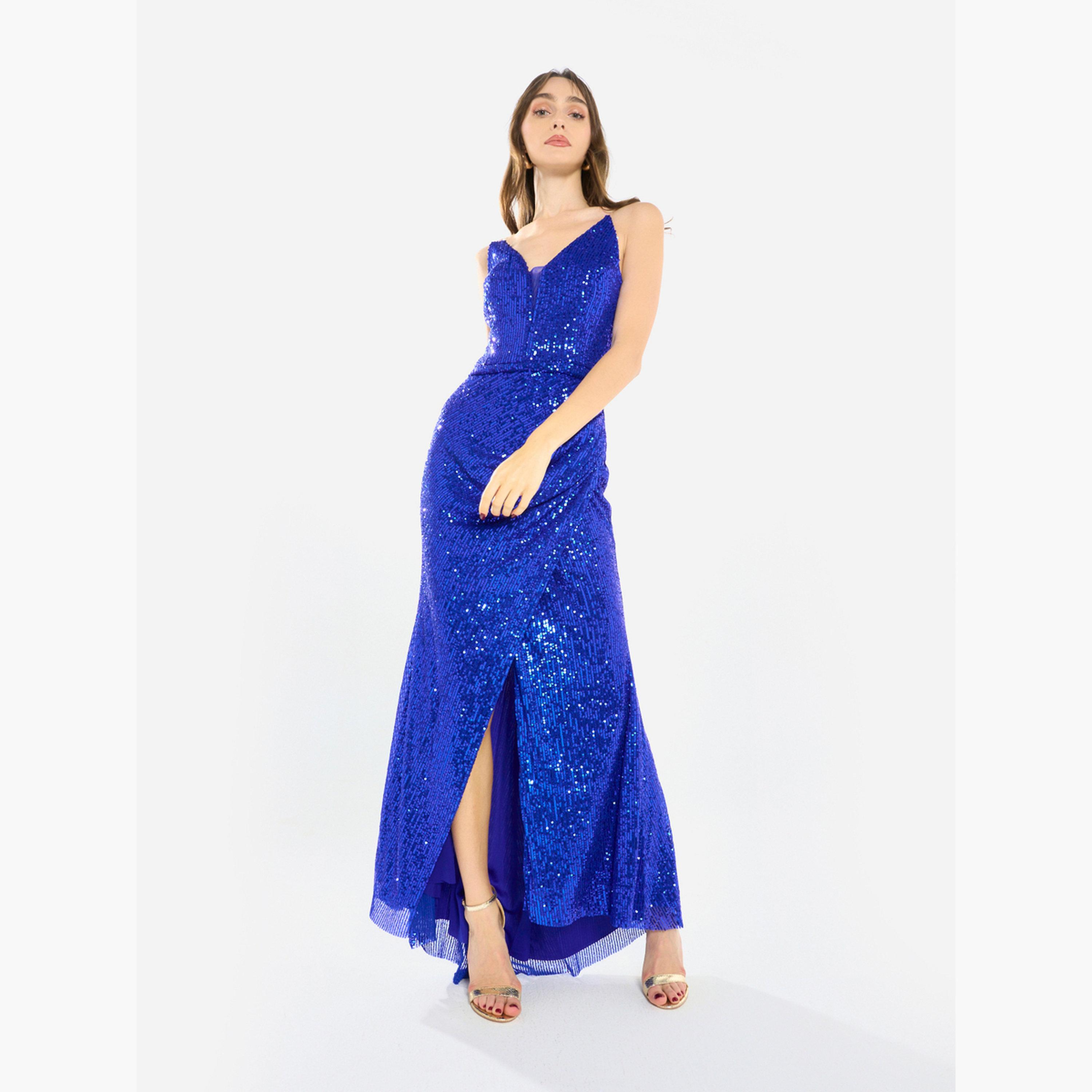 House of Moda Women Sequin Strappy Drape Maxi Dress-women-clothing-dresses-image-2