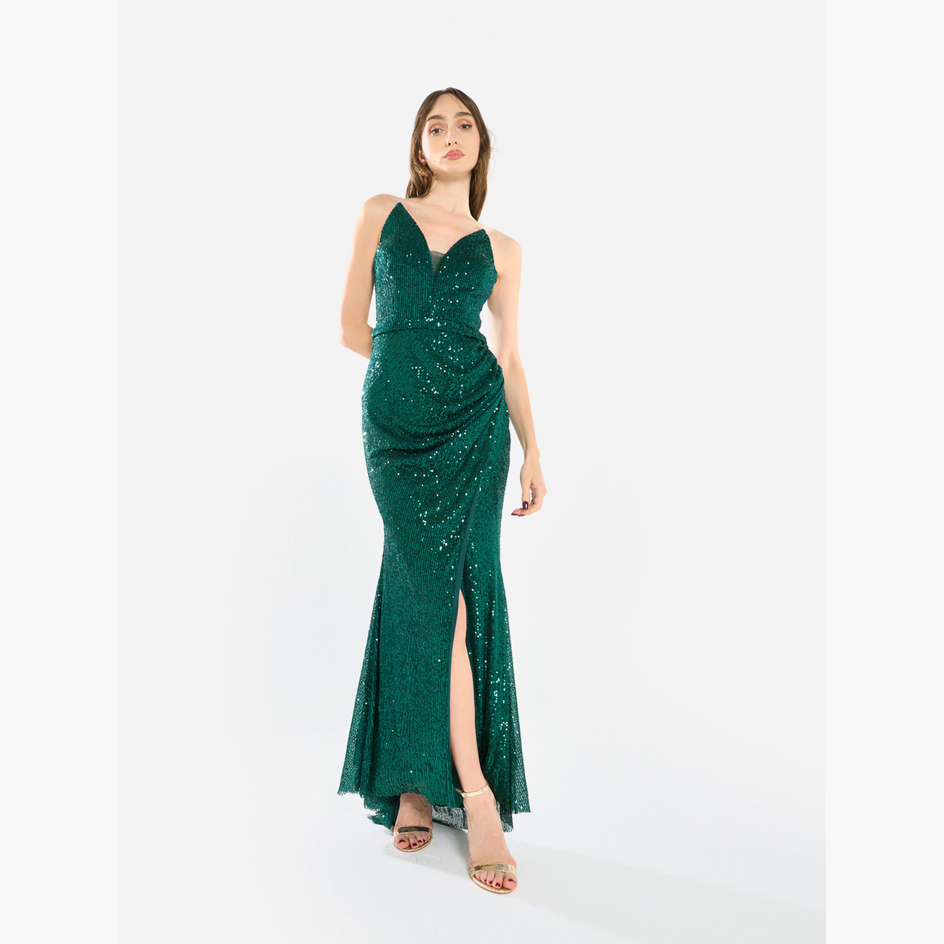 House of Moda Women Sequin Strappy Drape Maxi Dress-women-clothing-dresses-image-1