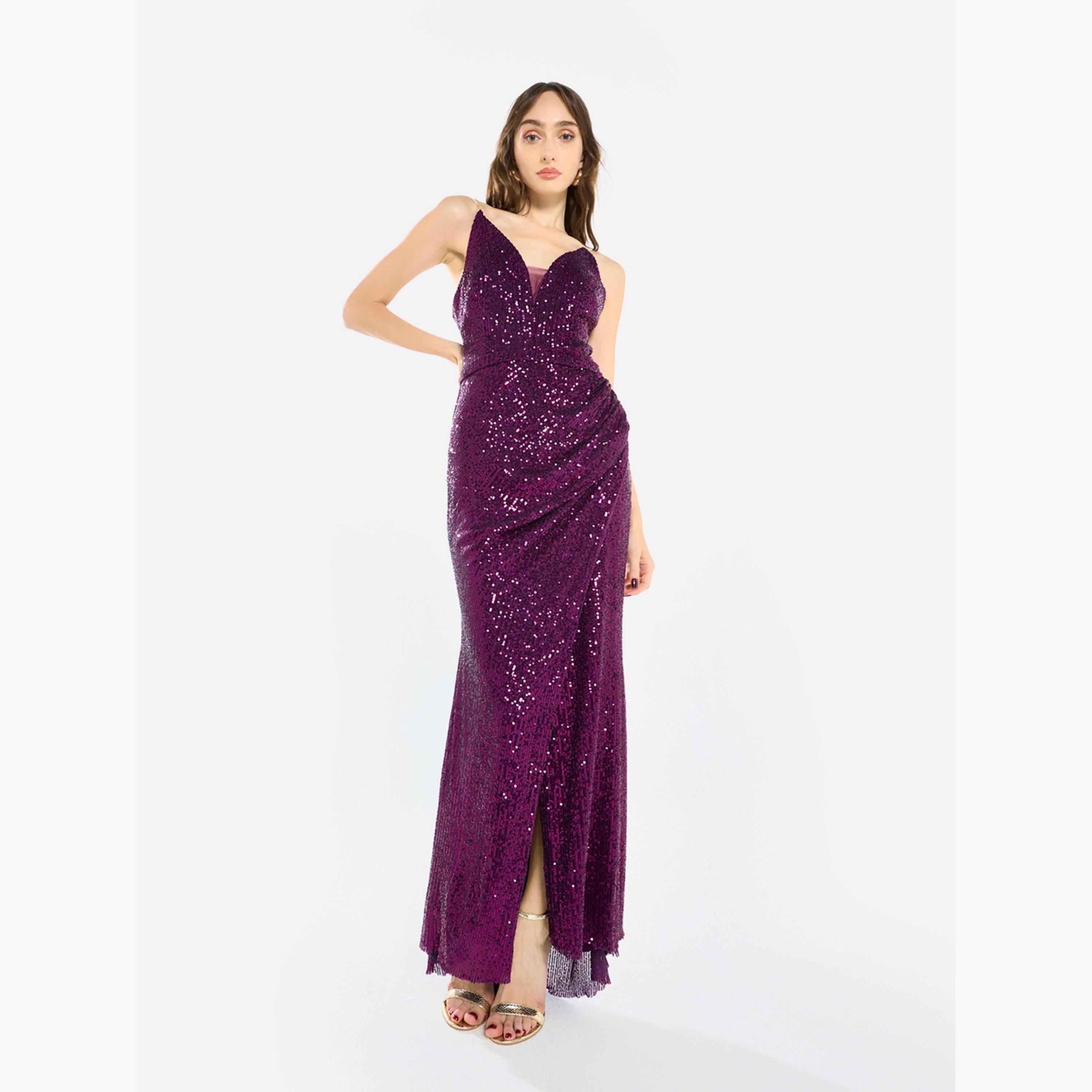 House of Moda Women Sequin Strappy Drape Maxi Dress-women-clothing-dresses-image-1