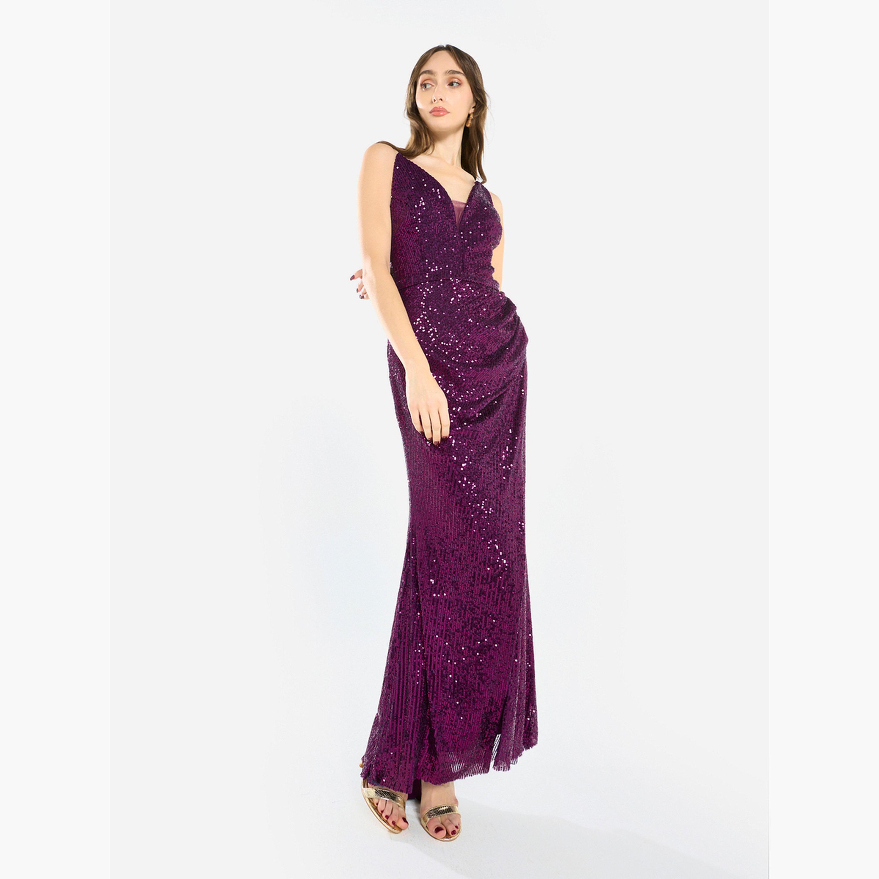 House of Moda Women Sequin Strappy Drape Maxi Dress-women-clothing-dresses-image-2
