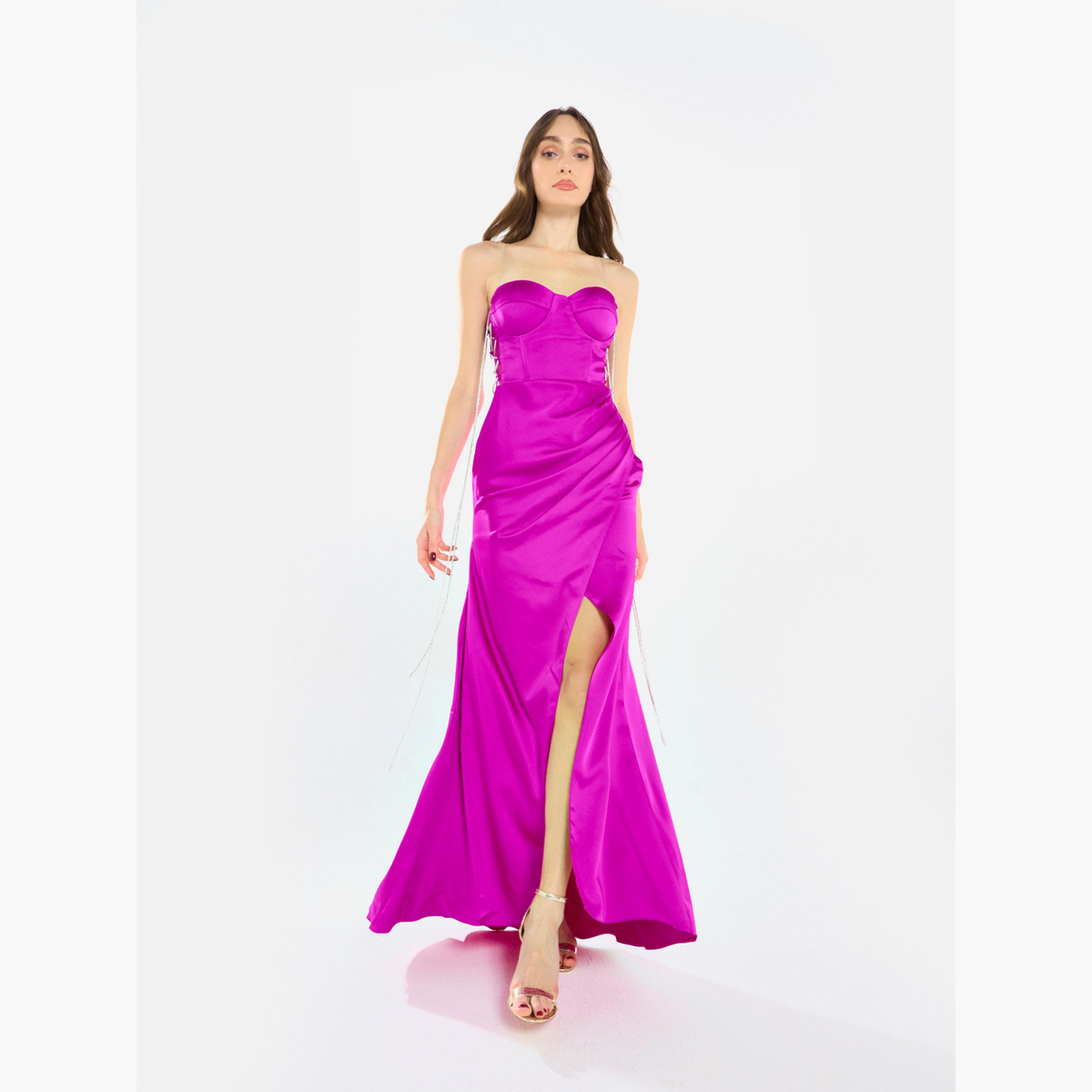 House of Moda Women Side Lace Detail Bodice Slit Gown Maxi Dress-women-clothing-dresses-image-1