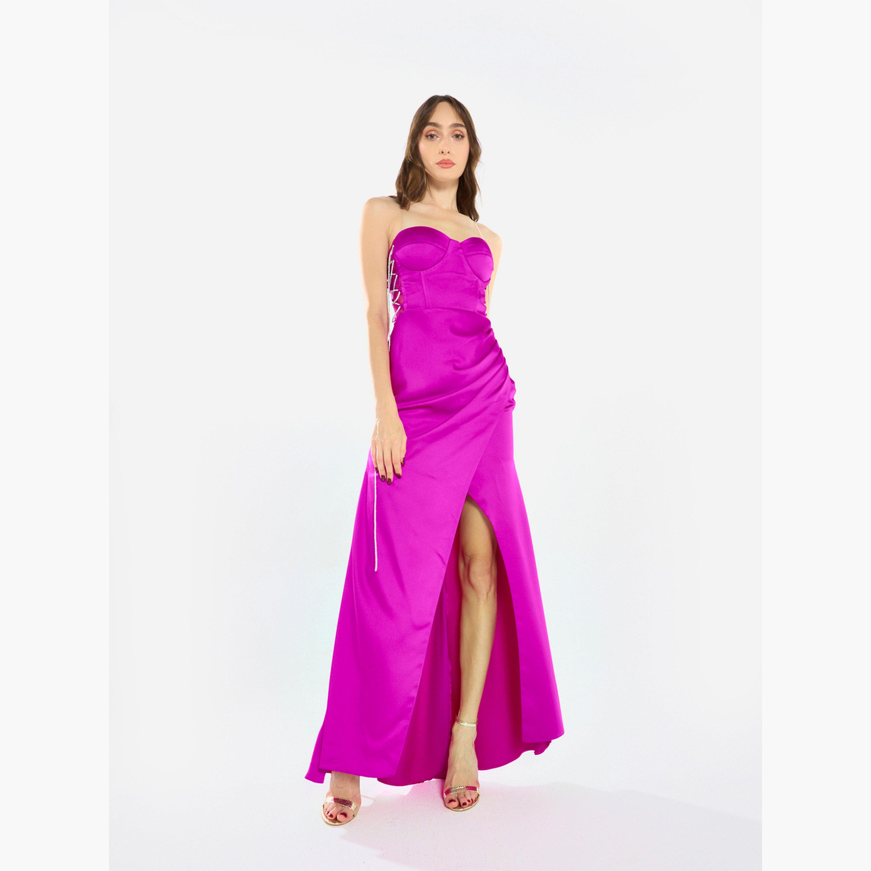 House of Moda Women Side Lace Detail Bodice Slit Gown Maxi Dress-women-clothing-dresses-image-3