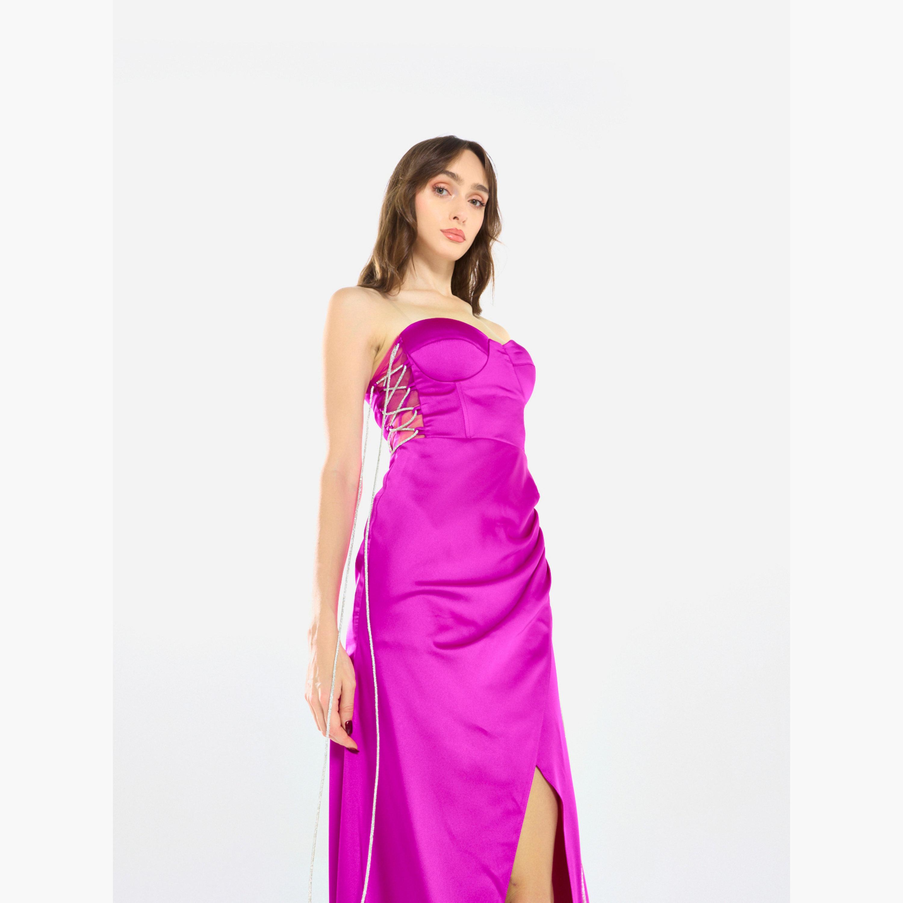 House of Moda Women Side Lace Detail Bodice Slit Gown Maxi Dress-women-clothing-dresses-image-4