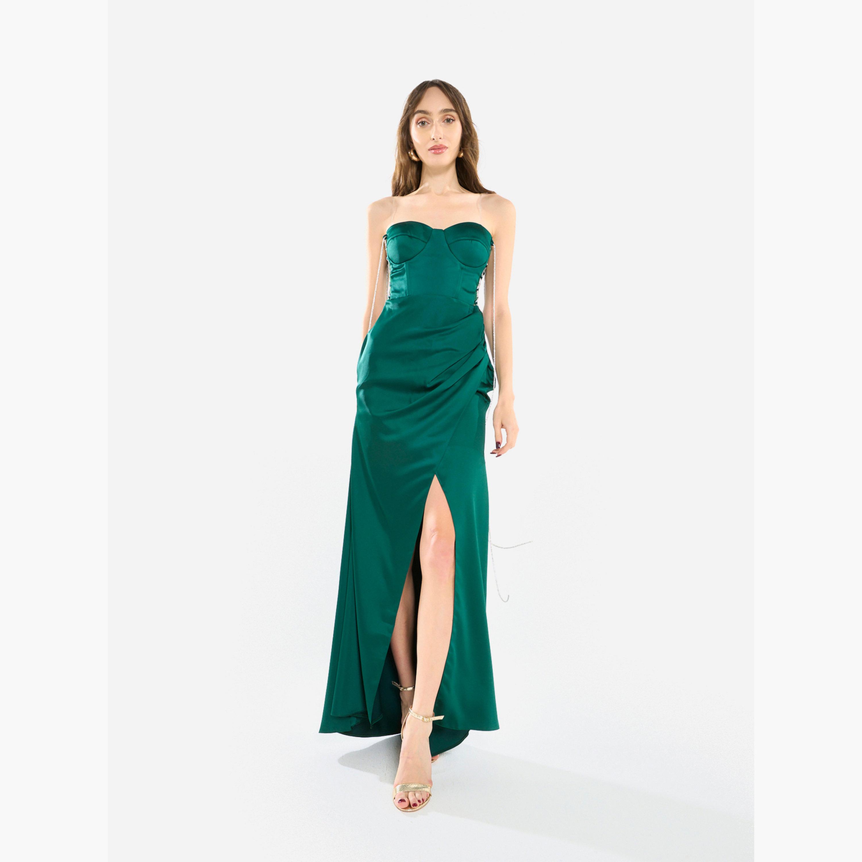 فستان سهرة طويل بفتحة وتفاصيل دانتيل جانبية-women-clothing-dresses-image-1