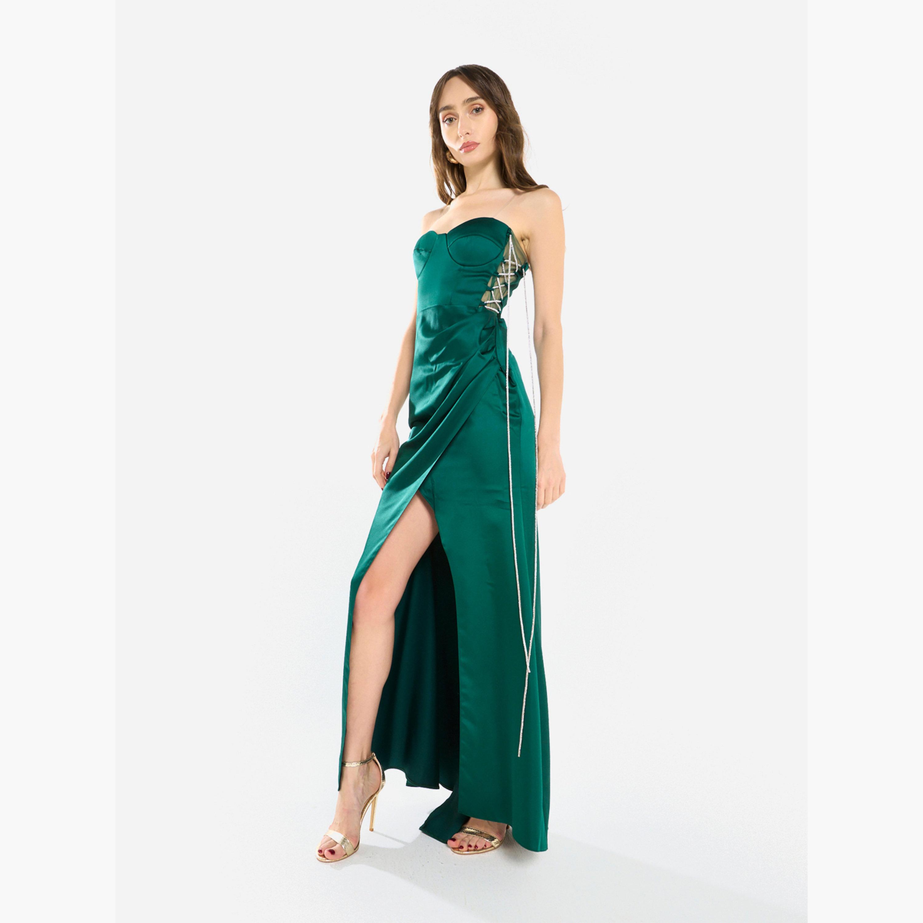 فستان سهرة طويل بفتحة وتفاصيل دانتيل جانبية-women-clothing-dresses-image-2