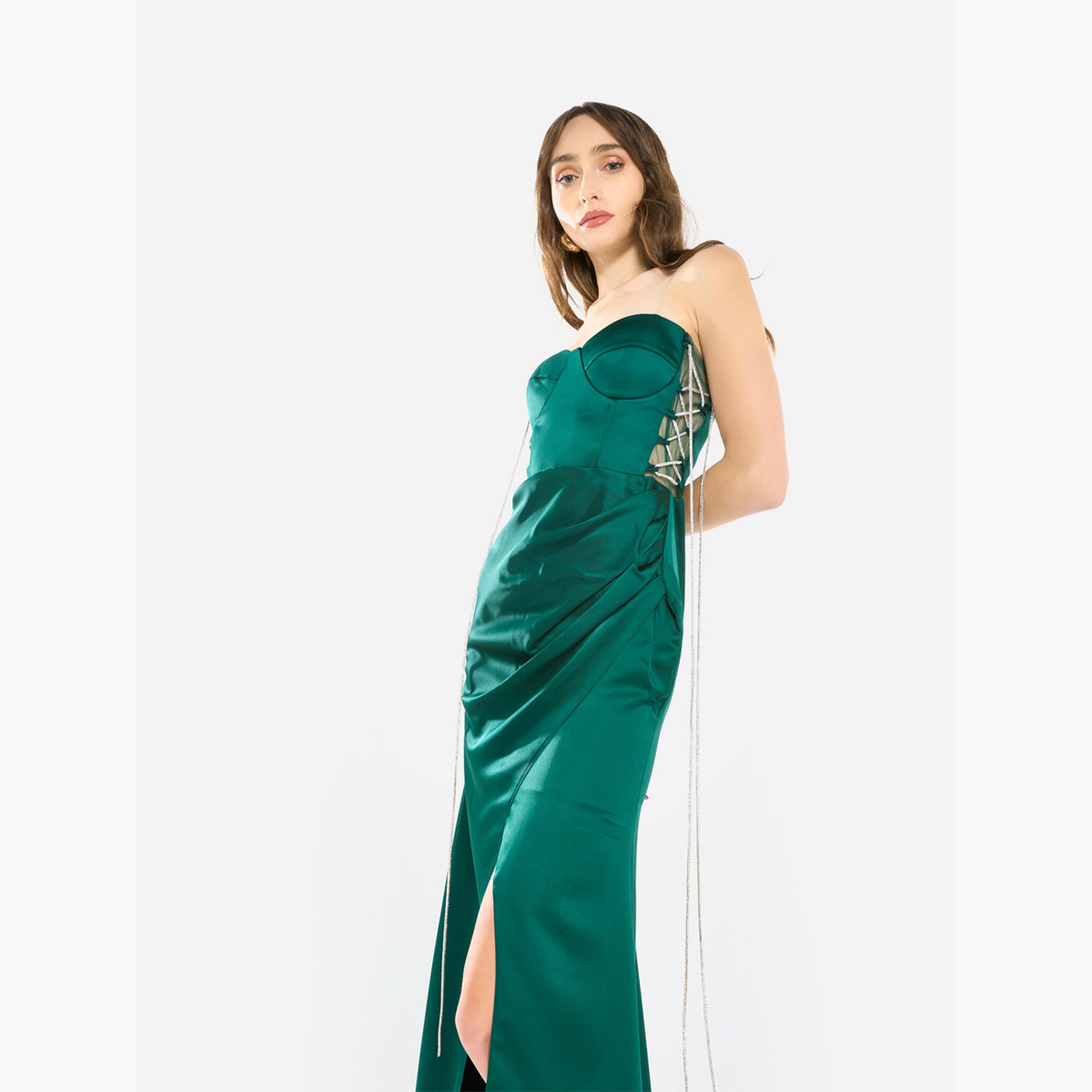 House of Moda Women Side Lace Detail Bodice Slit Gown Maxi Dress-women-clothing-dresses-image-3