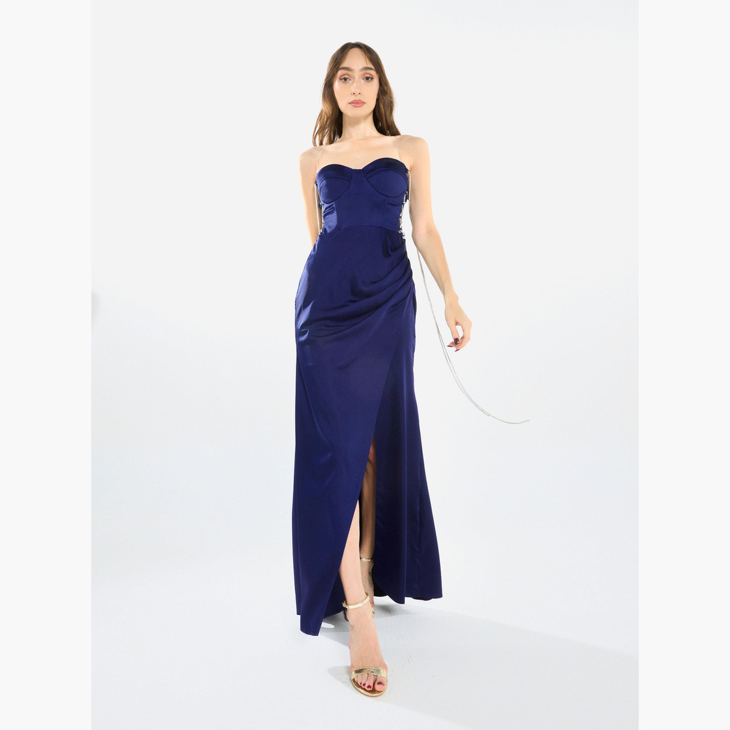 House of Moda Women Side Lace Detail Bodice Slit Gown Maxi Dress-women-clothing-dresses-image-1