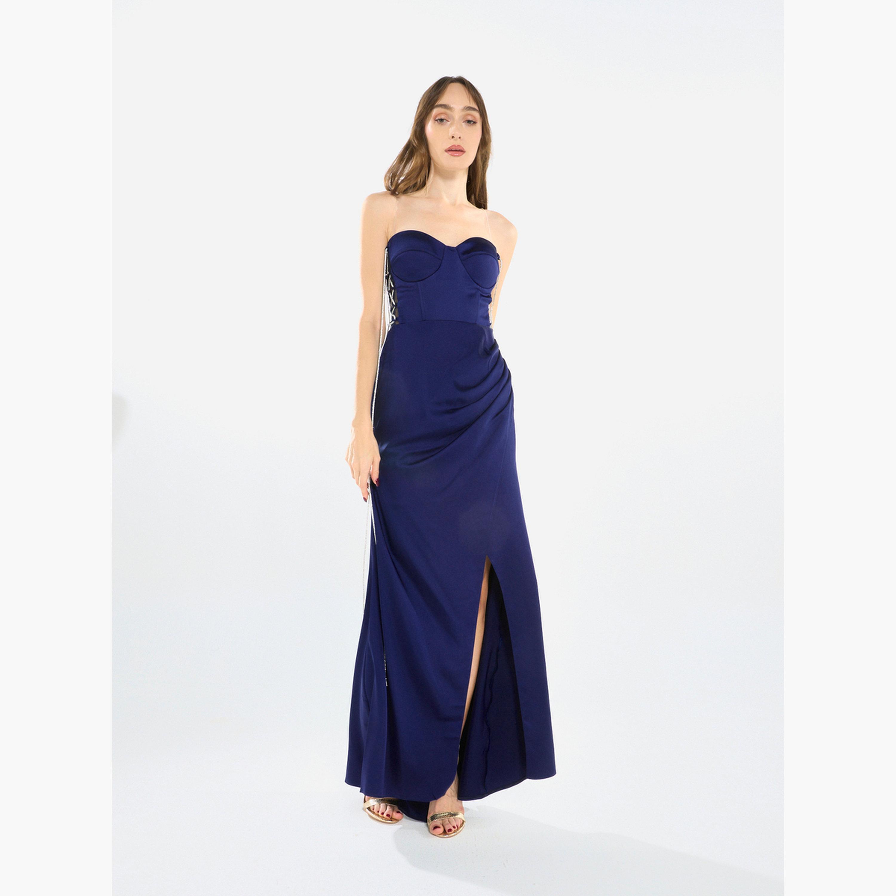 House of Moda Women Side Lace Detail Bodice Slit Gown Maxi Dress-women-clothing-dresses-image-2
