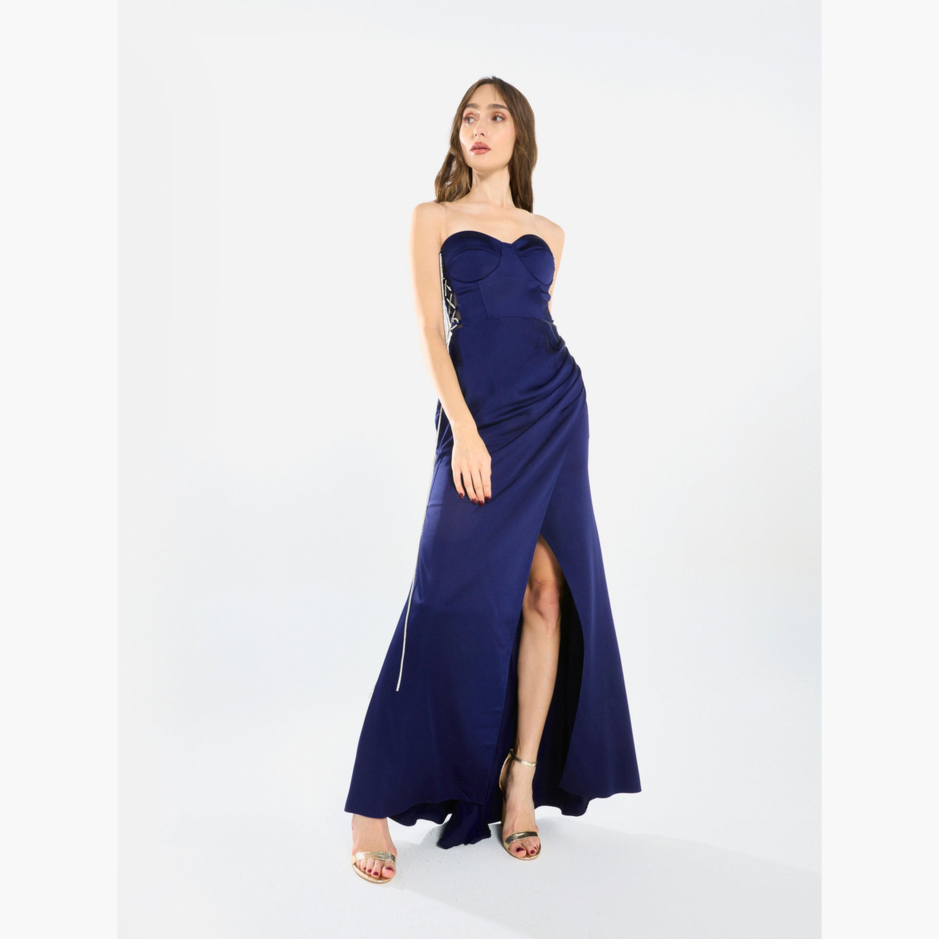 House of Moda Women Side Lace Detail Bodice Slit Gown Maxi Dress-women-clothing-dresses-image-3