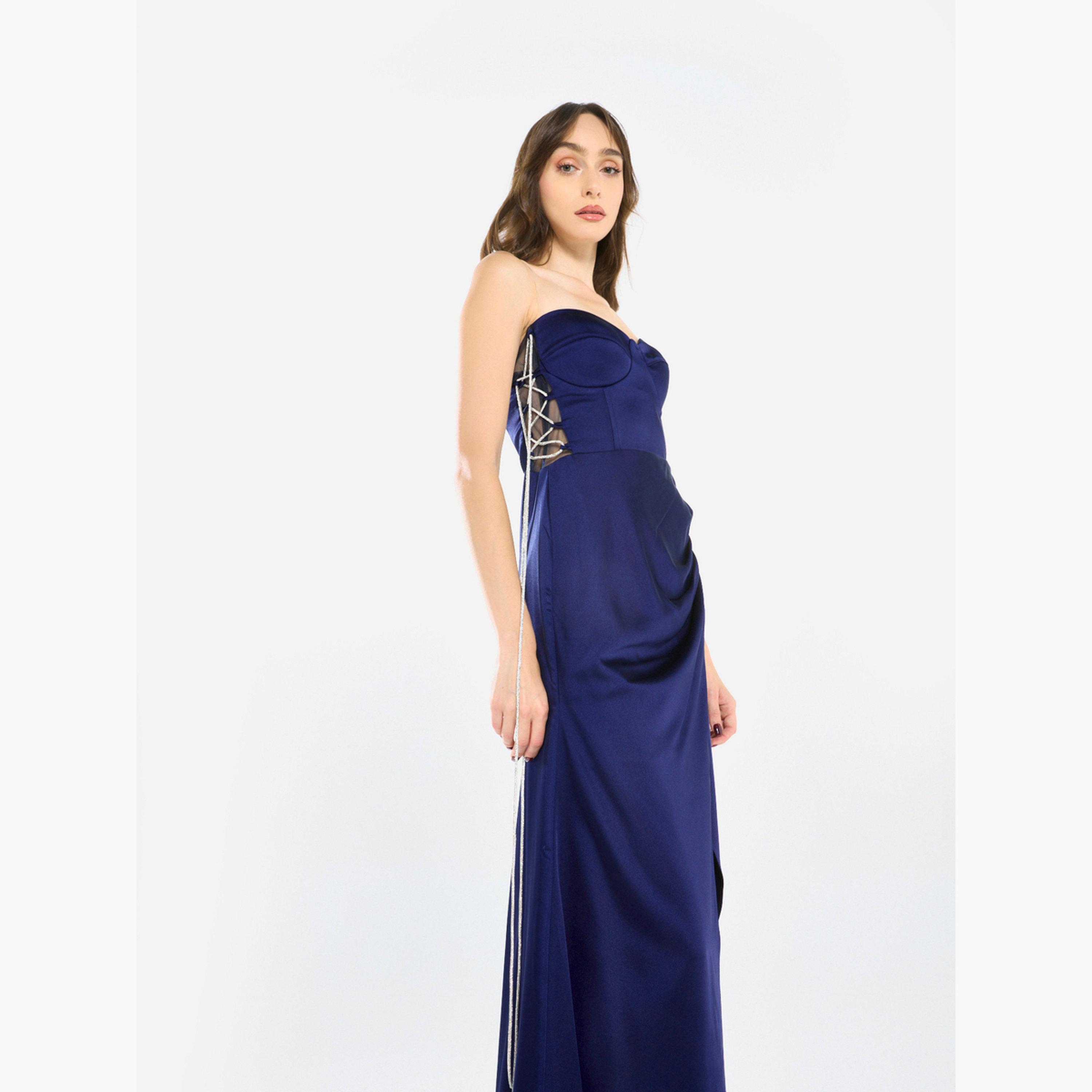 فستان سهرة طويل بفتحة وتفاصيل دانتيل جانبية-women-clothing-dresses-image-4