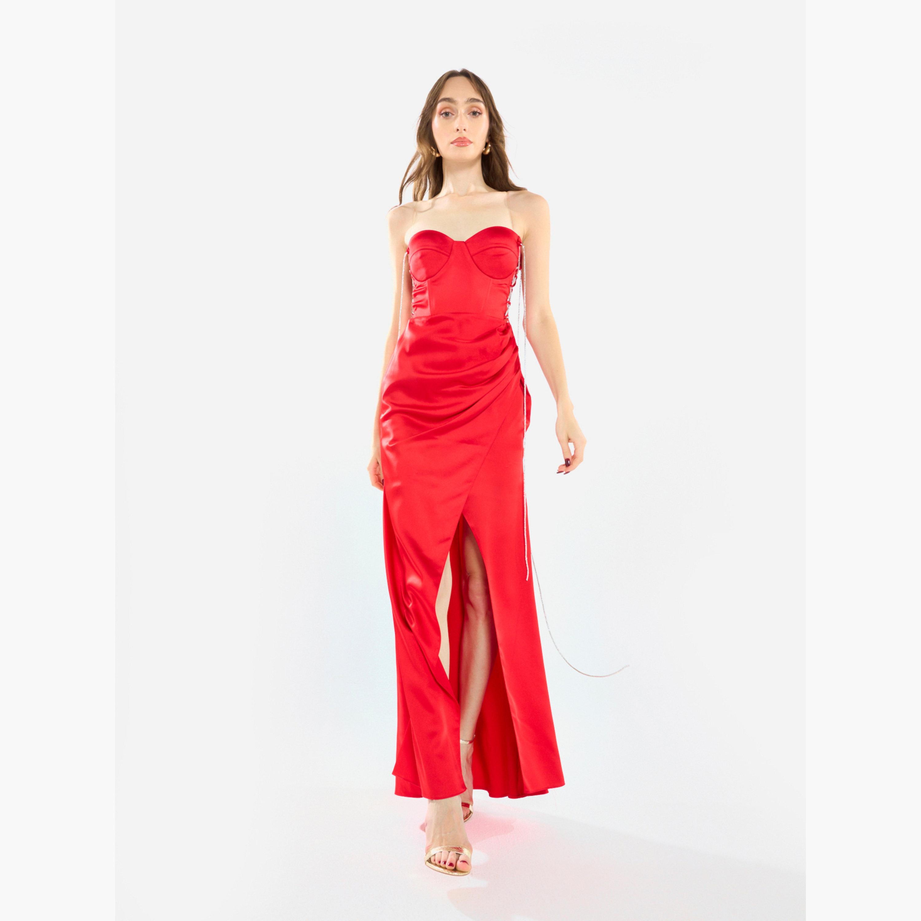 فستان سهرة طويل بفتحة وتفاصيل دانتيل جانبية-women-clothing-dresses-image-1