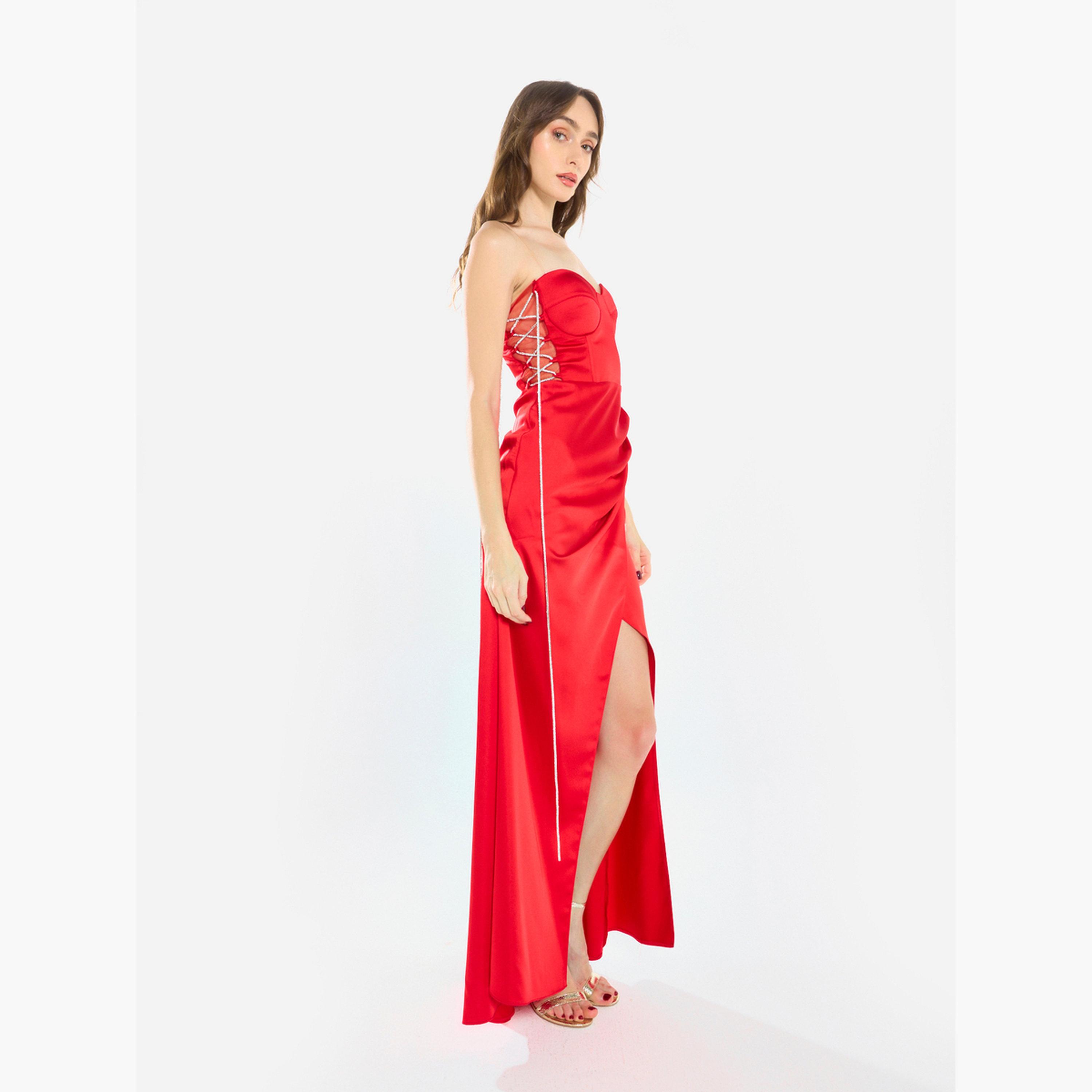 فستان سهرة طويل بفتحة وتفاصيل دانتيل جانبية-women-clothing-dresses-image-3