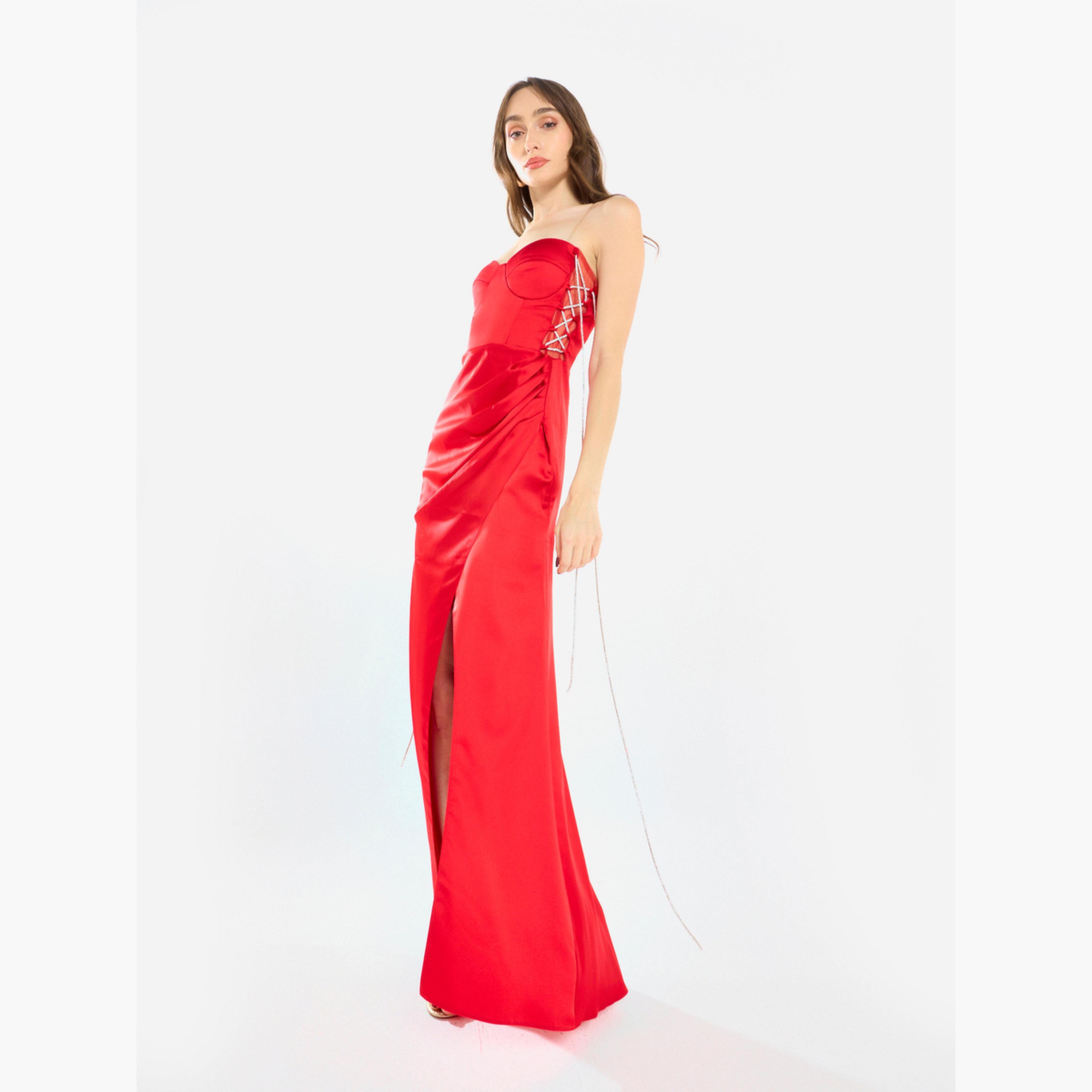 فستان سهرة طويل بفتحة وتفاصيل دانتيل جانبية-women-clothing-dresses-image-4