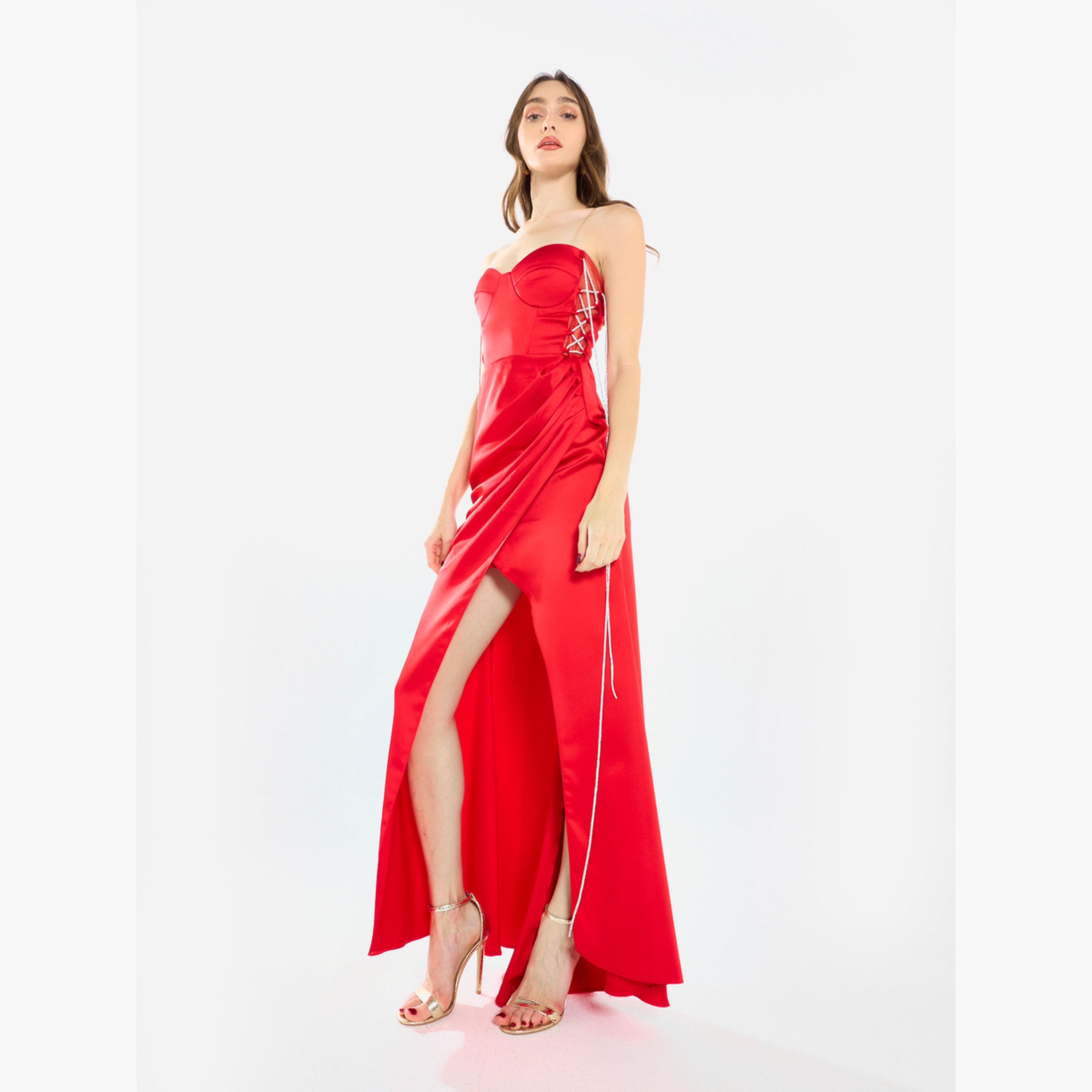 فستان سهرة طويل بفتحة وتفاصيل دانتيل جانبية-women-clothing-dresses-image-5