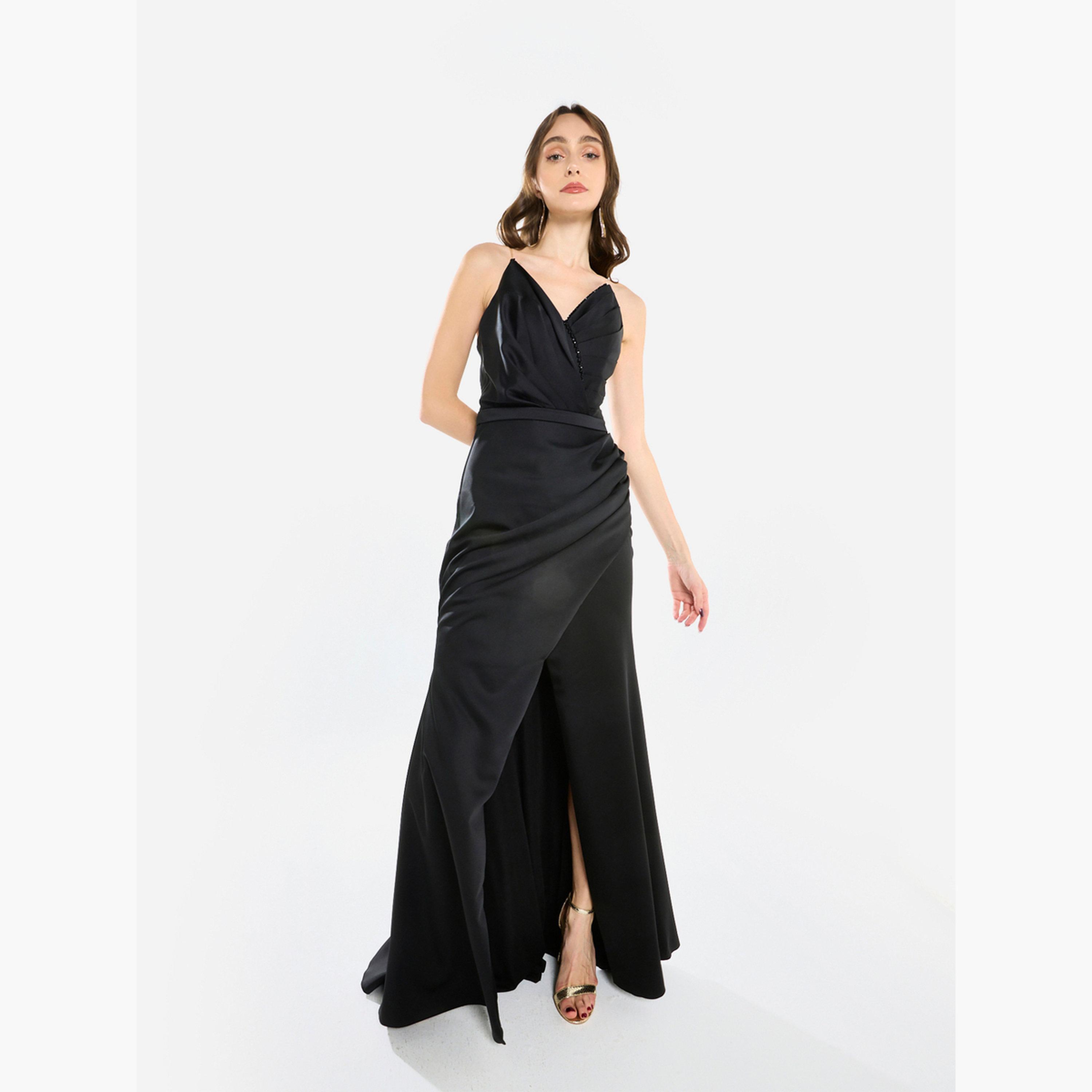 فستان سهرة طويل بتصميم درابيه-women-clothing-dresses-image-1