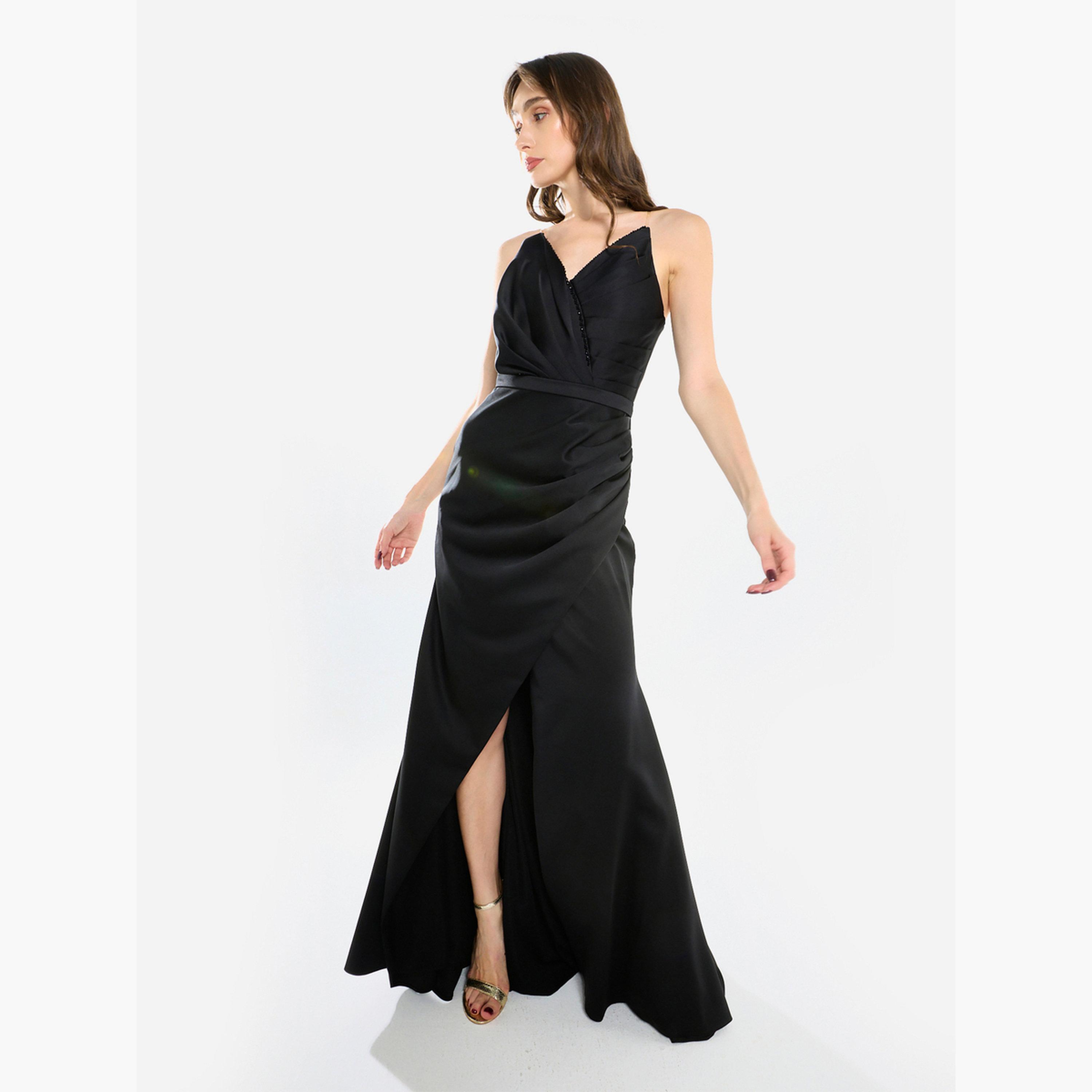 فستان سهرة طويل بتصميم درابيه-women-clothing-dresses-image-2