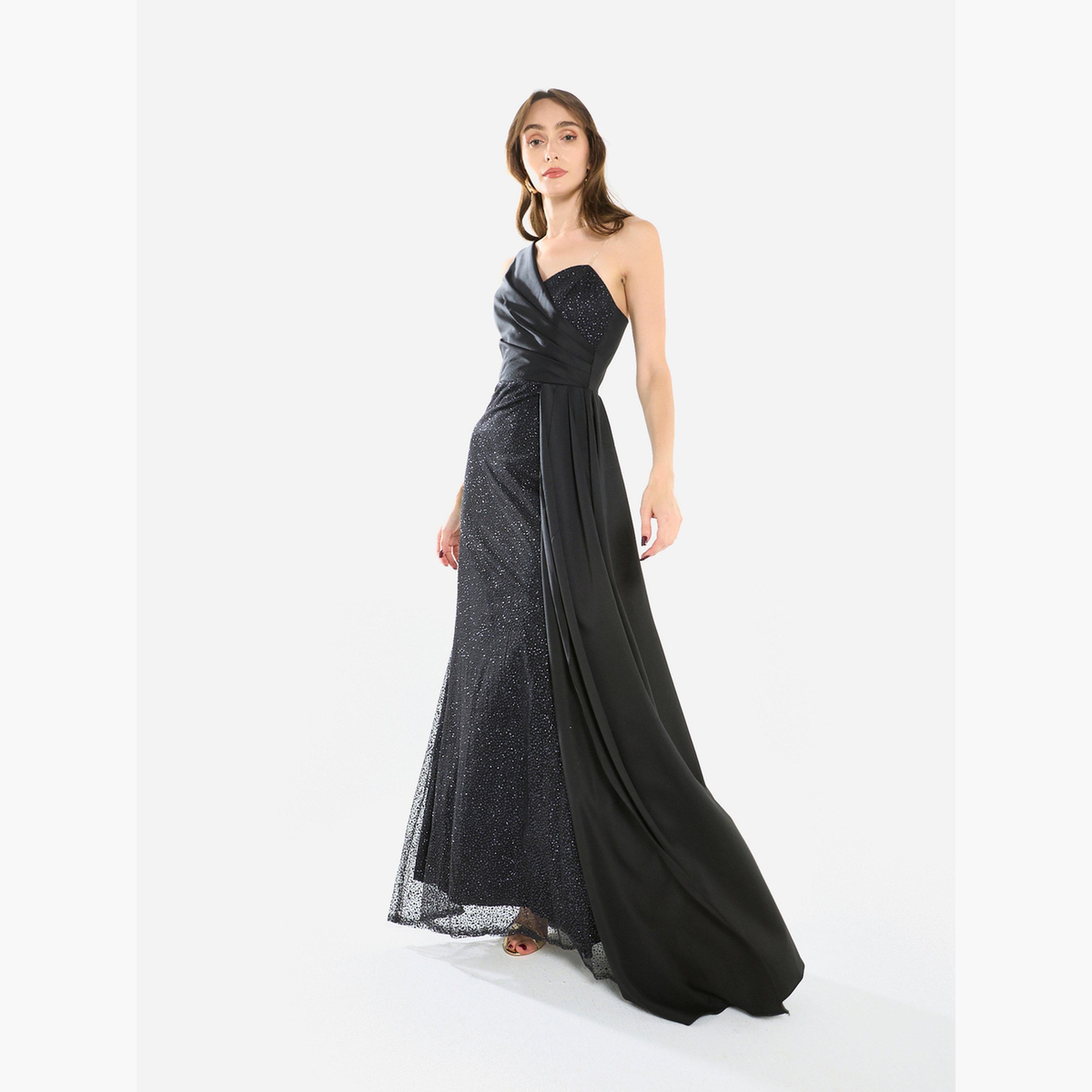 فستان طويل بكتف واحد وقماش بارز-women-clothing-dresses-image-1