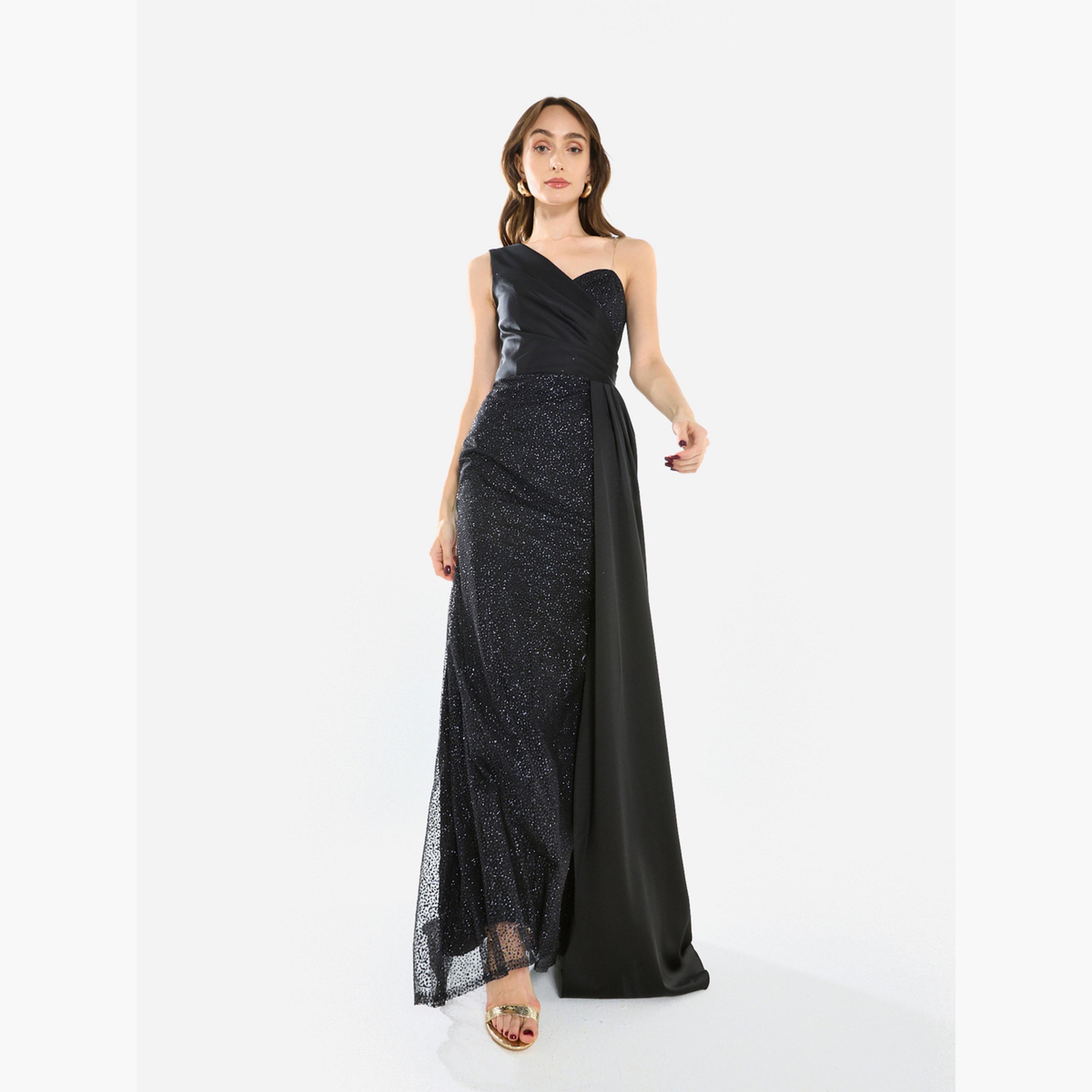 فستان طويل بكتف واحد وقماش بارز-women-clothing-dresses-image-2