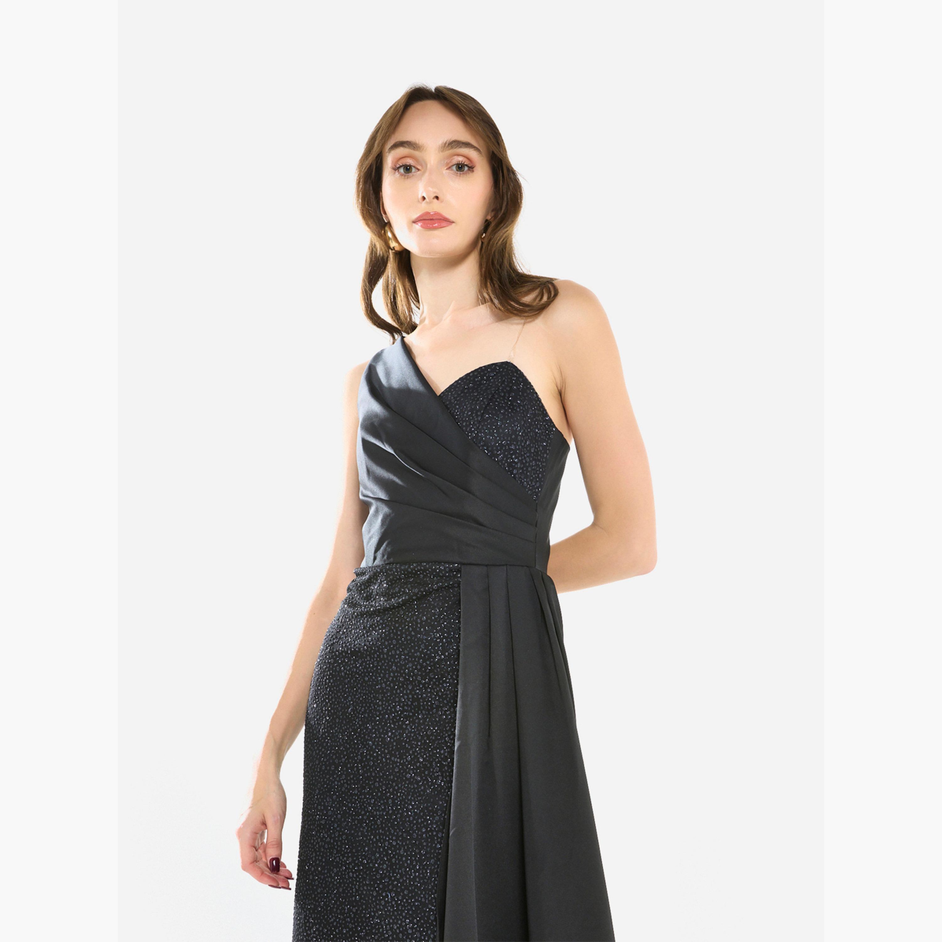 فستان طويل بكتف واحد وقماش بارز-women-clothing-dresses-image-5