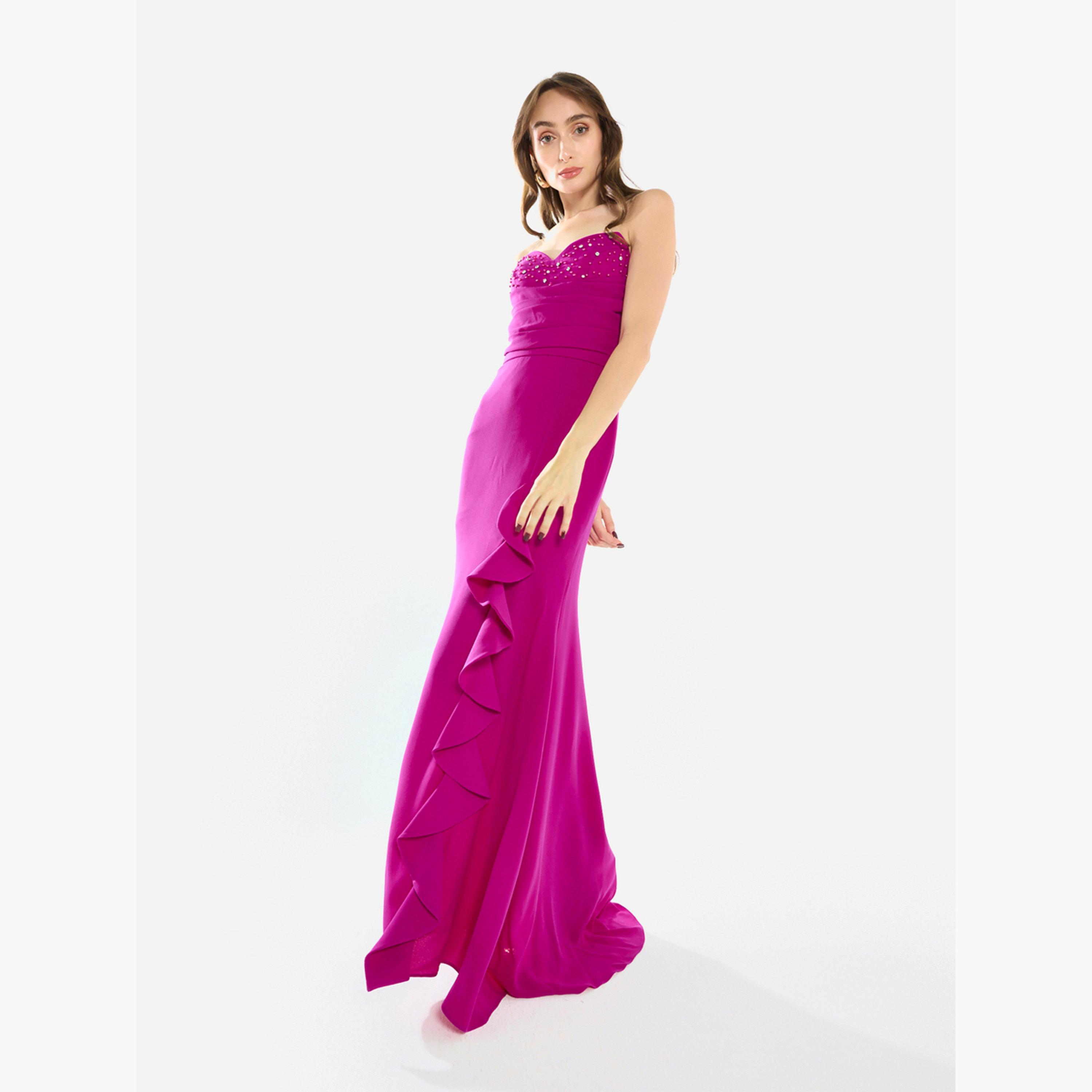 House of Moda Women Ruffled Cascade Beaded Gown Maxi Dress-women-clothing-dresses-image-1