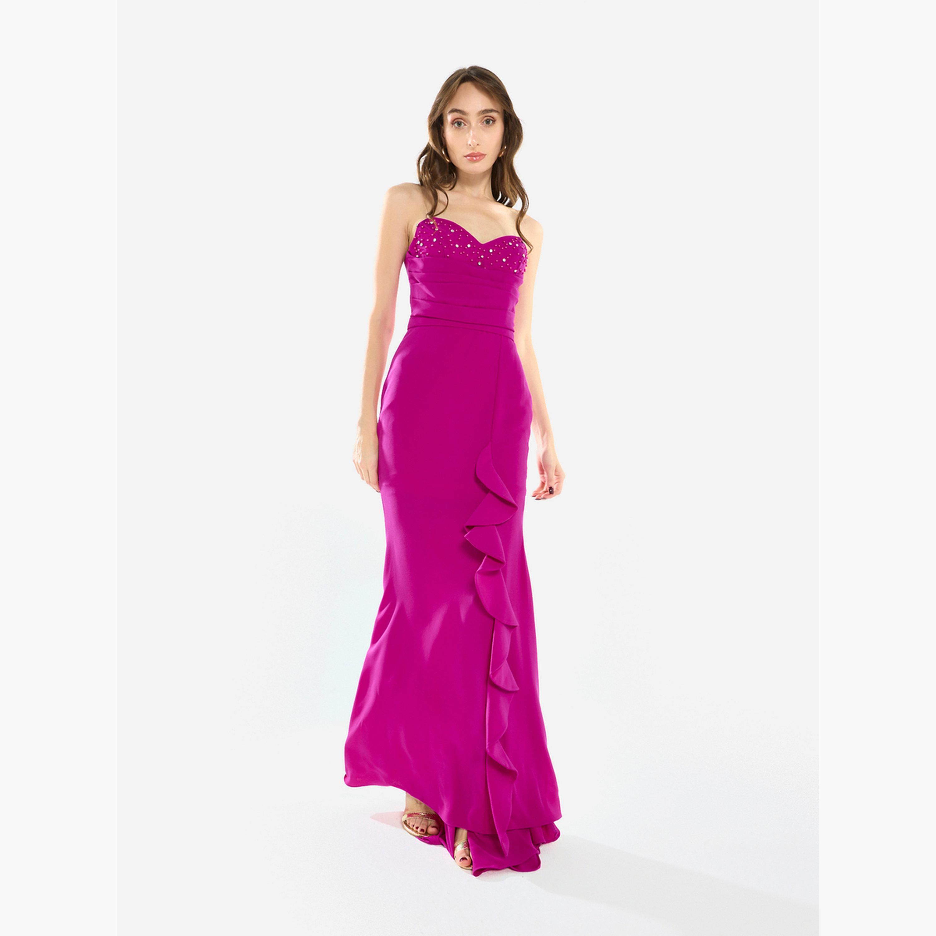 House of Moda Women Ruffled Cascade Beaded Gown Maxi Dress-women-clothing-dresses-image-3