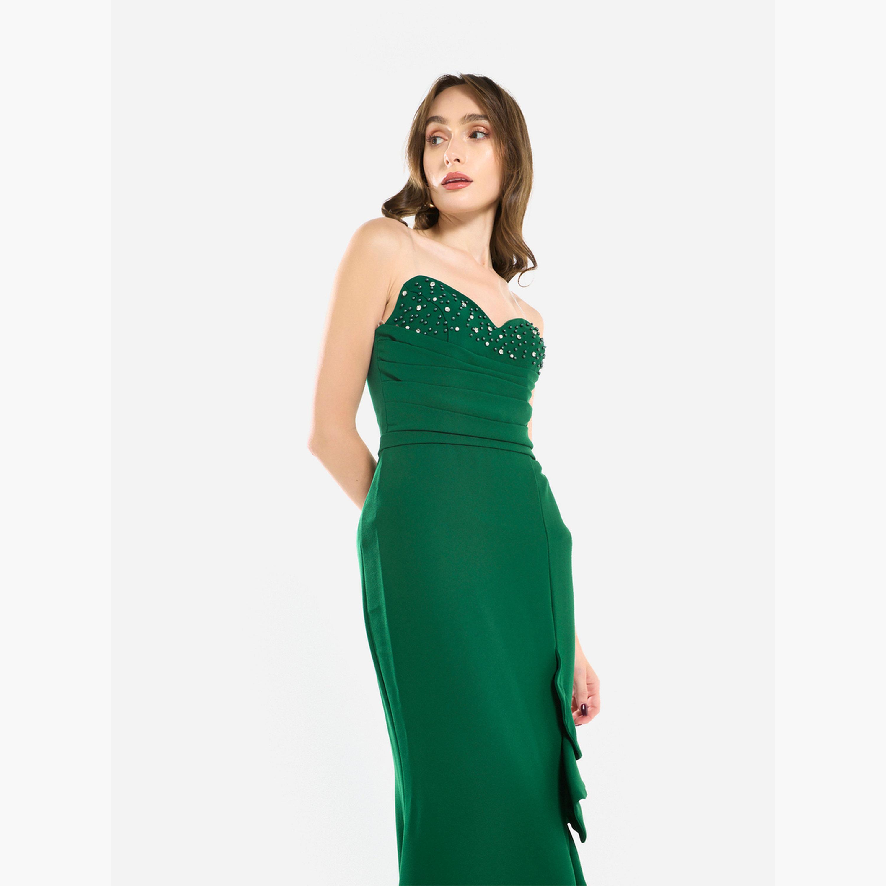 فستان سهرة طويل مكشكش ومزين بالخرز-women-clothing-dresses-image-4