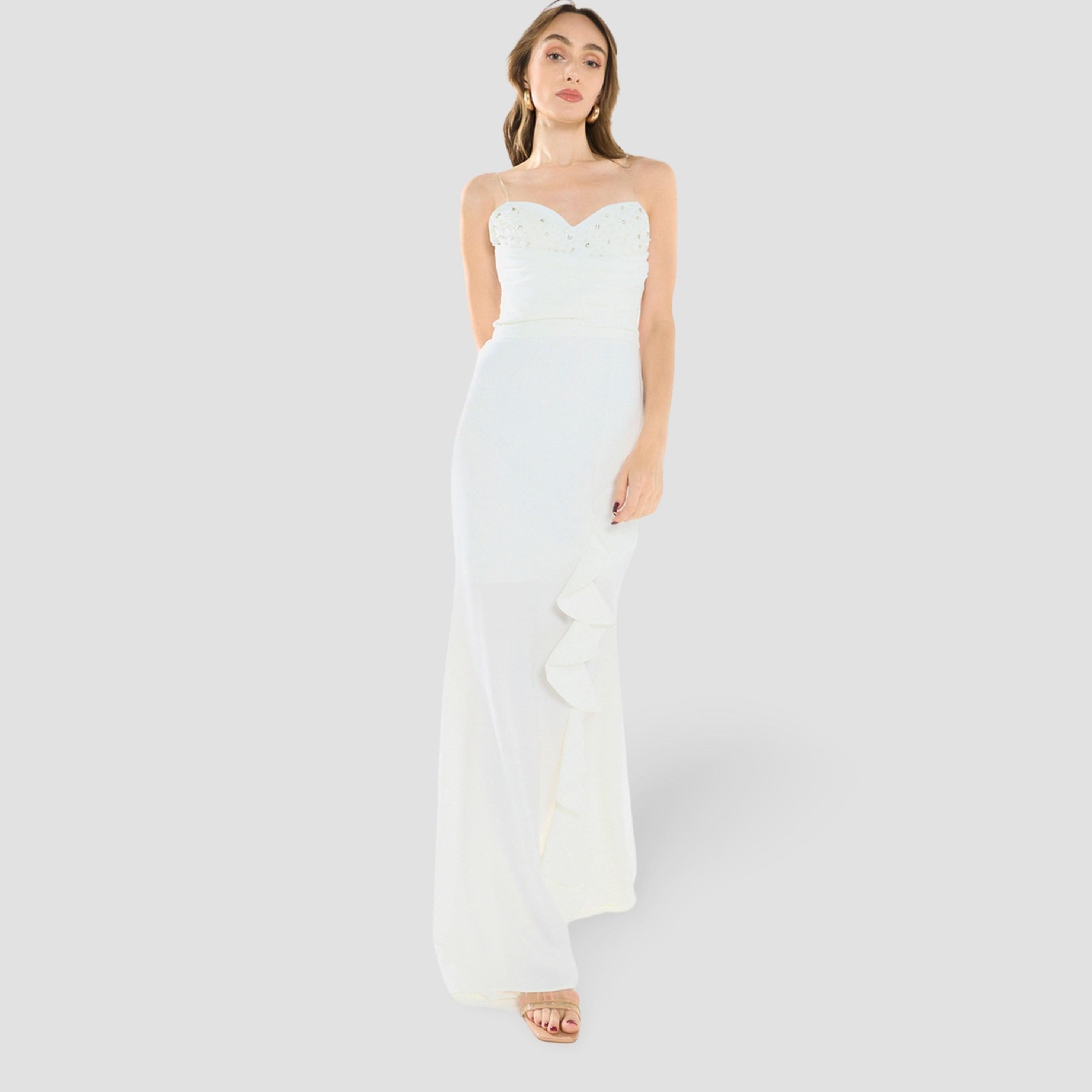 فستان سهرة طويل مكشكش ومزين بالخرز-women-clothing-dresses-image-1