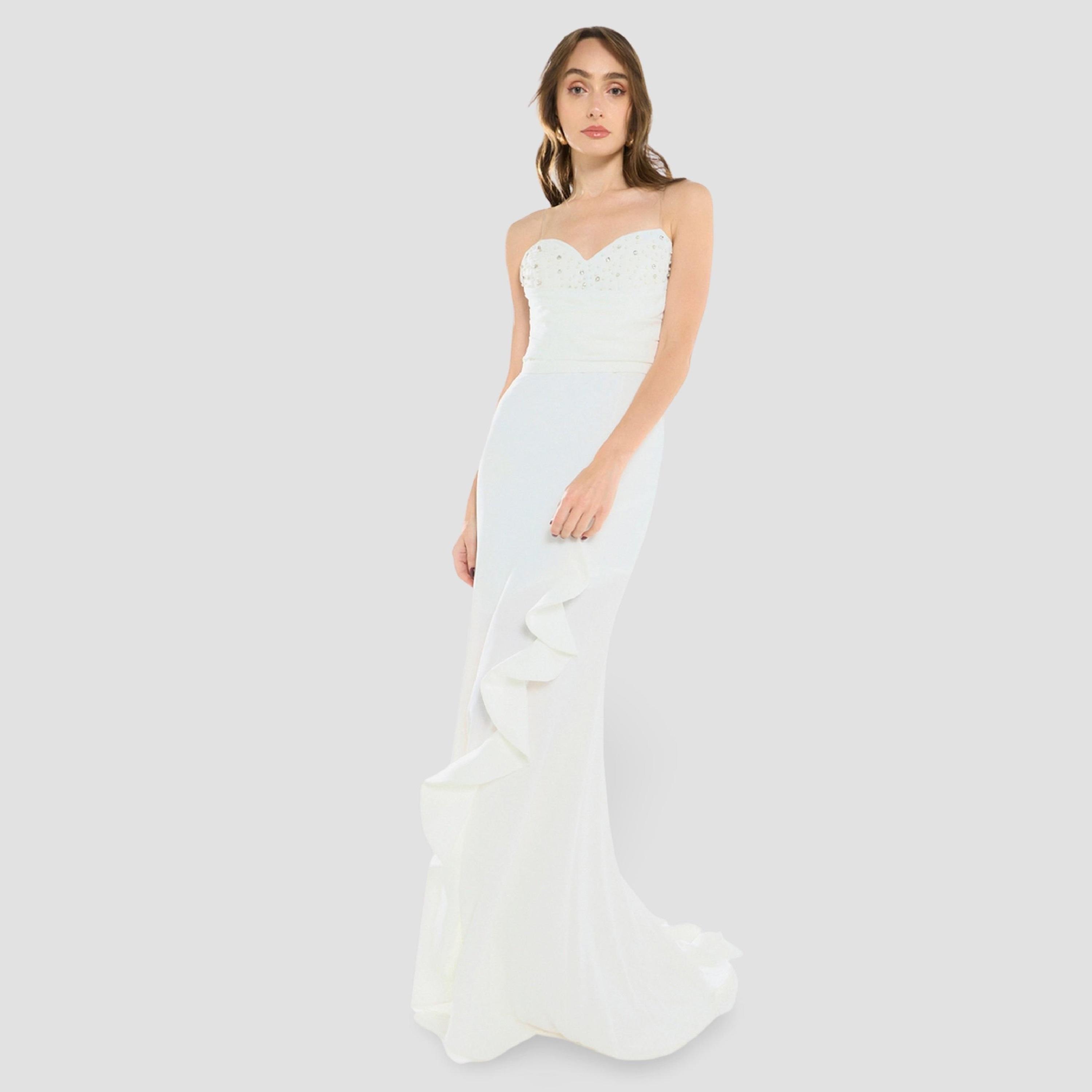 فستان سهرة طويل مكشكش ومزين بالخرز-women-clothing-dresses-image-2