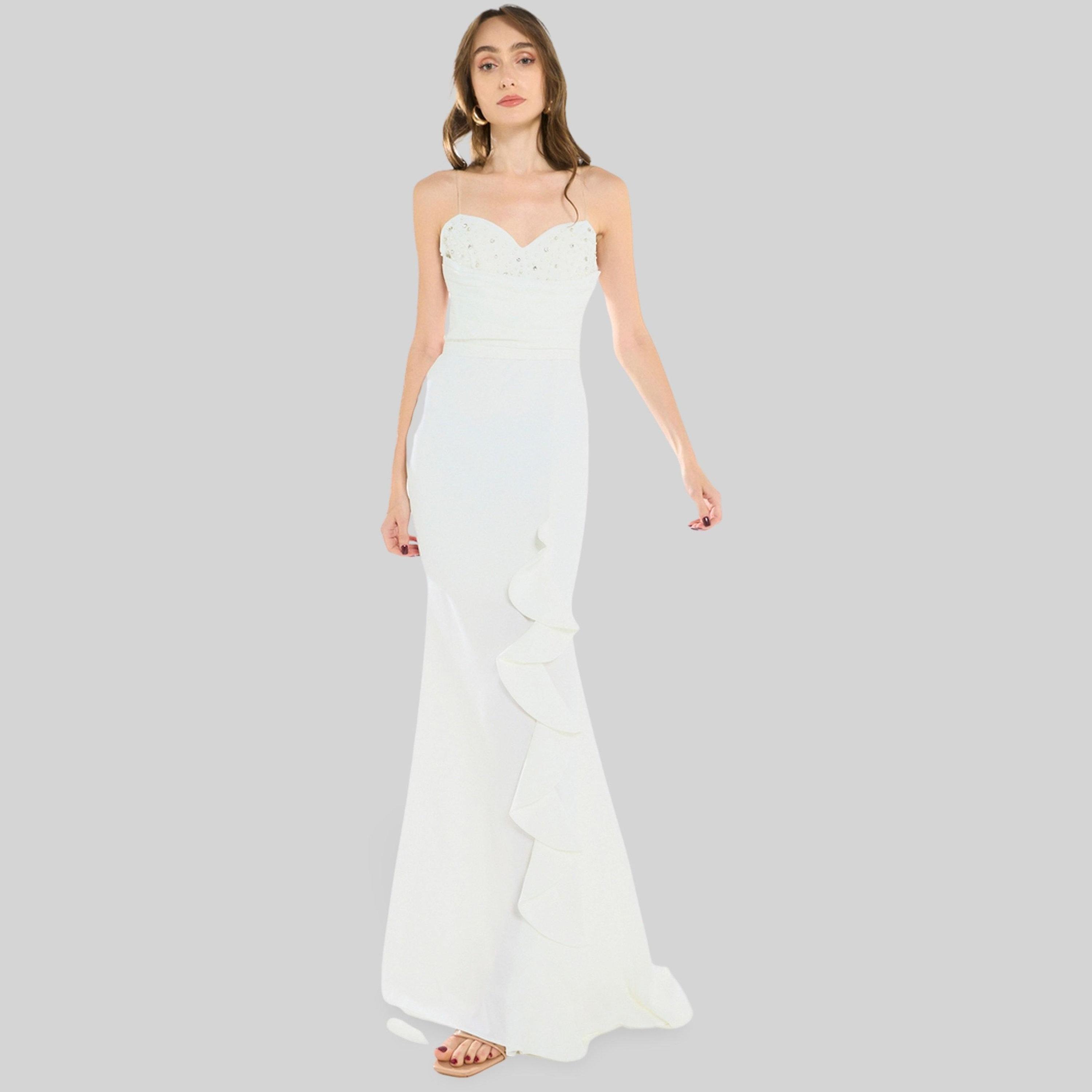 فستان سهرة طويل مكشكش ومزين بالخرز-women-clothing-dresses-image-3