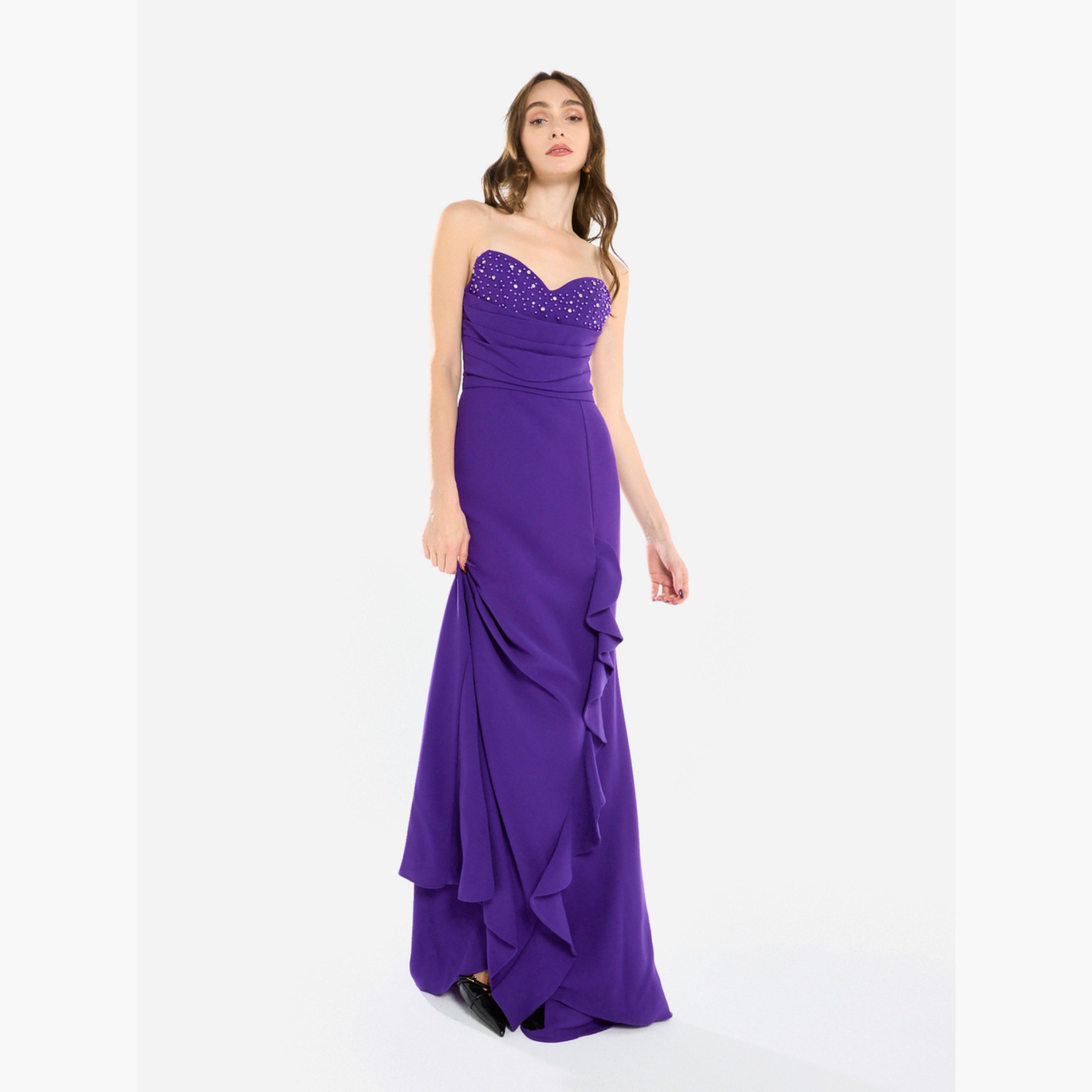 فستان سهرة طويل مكشكش ومزين بالخرز-women-clothing-dresses-image-3