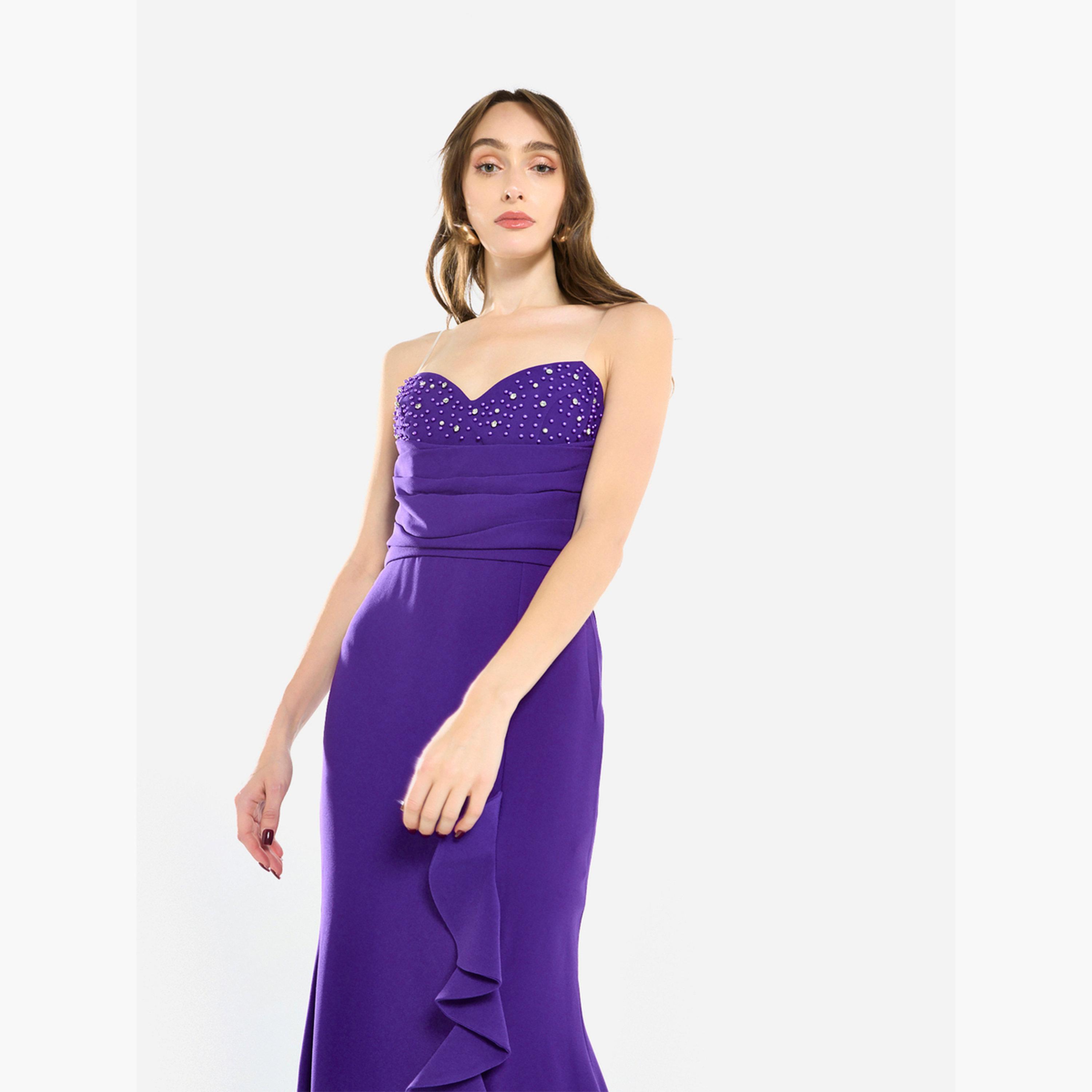 فستان سهرة طويل مكشكش ومزين بالخرز-women-clothing-dresses-image-4